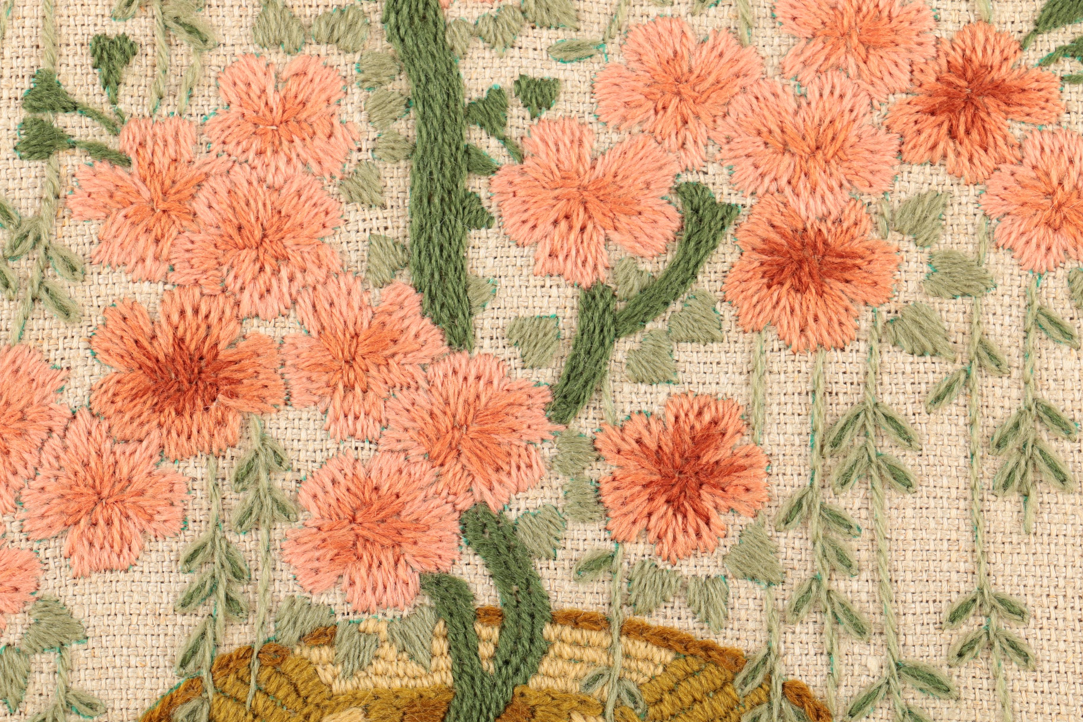 Crewel Embroidery of a Blossoming Weeping Cherry