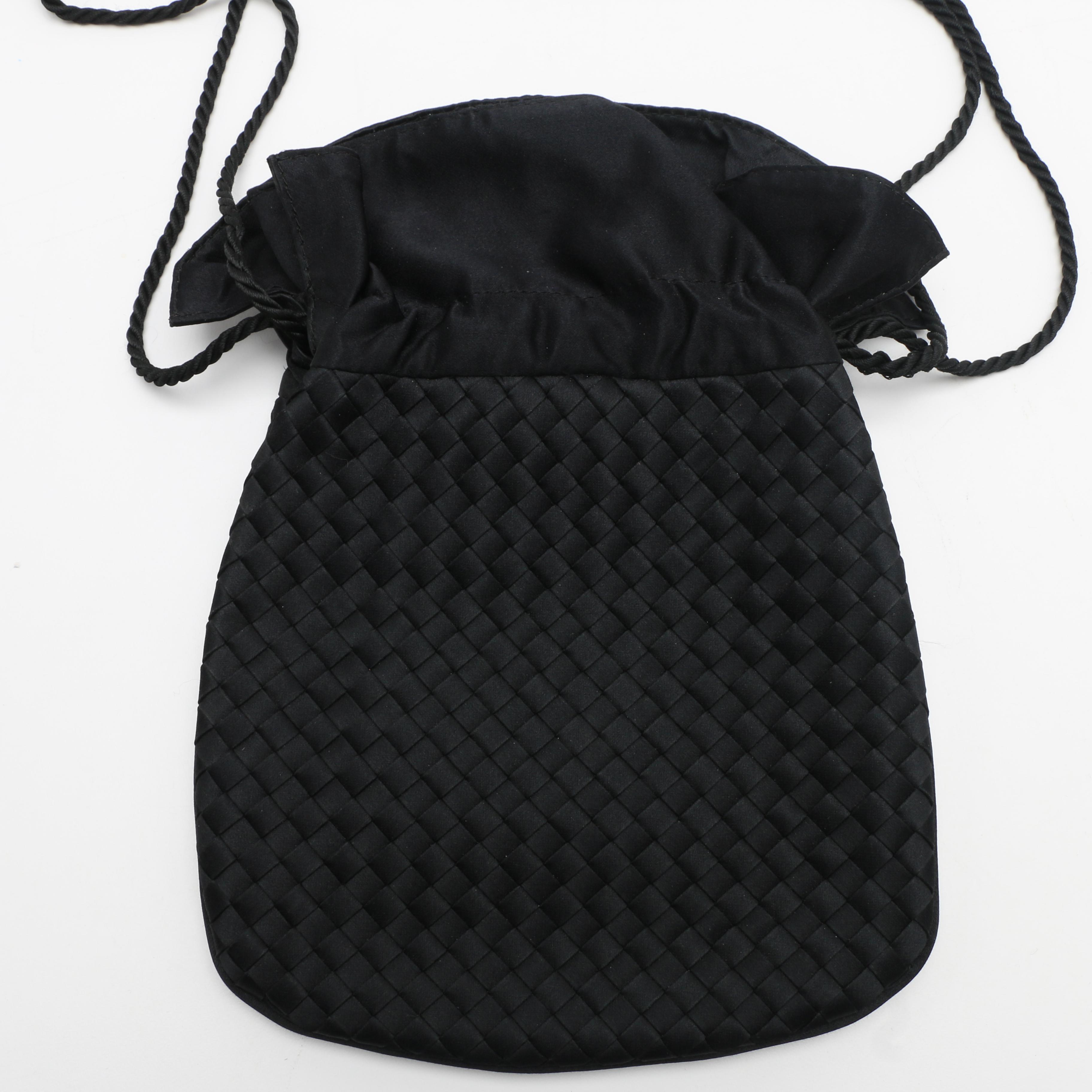Bottega Veneta Woven Black Satin Evening Bag