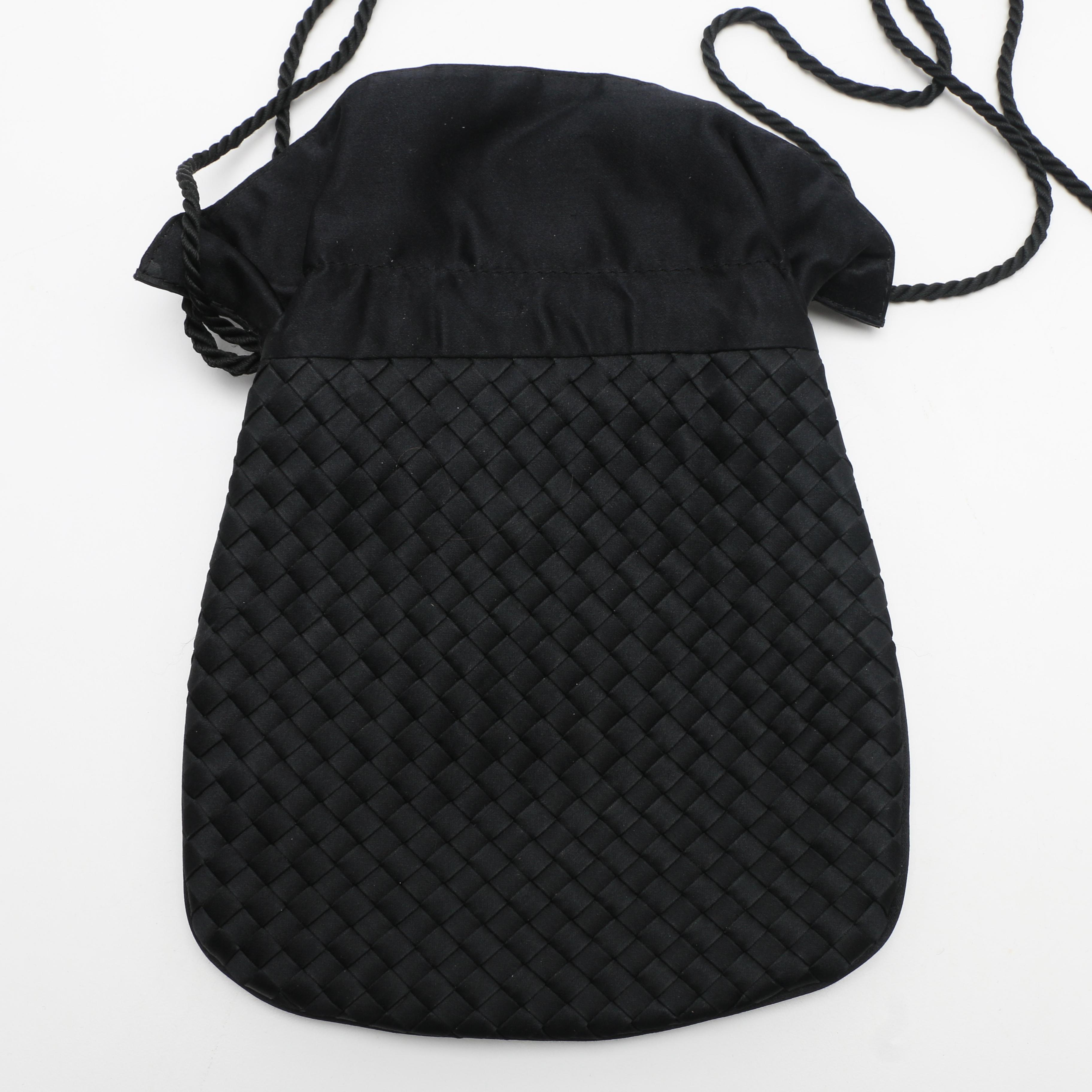 Bottega Veneta Woven Black Satin Evening Bag