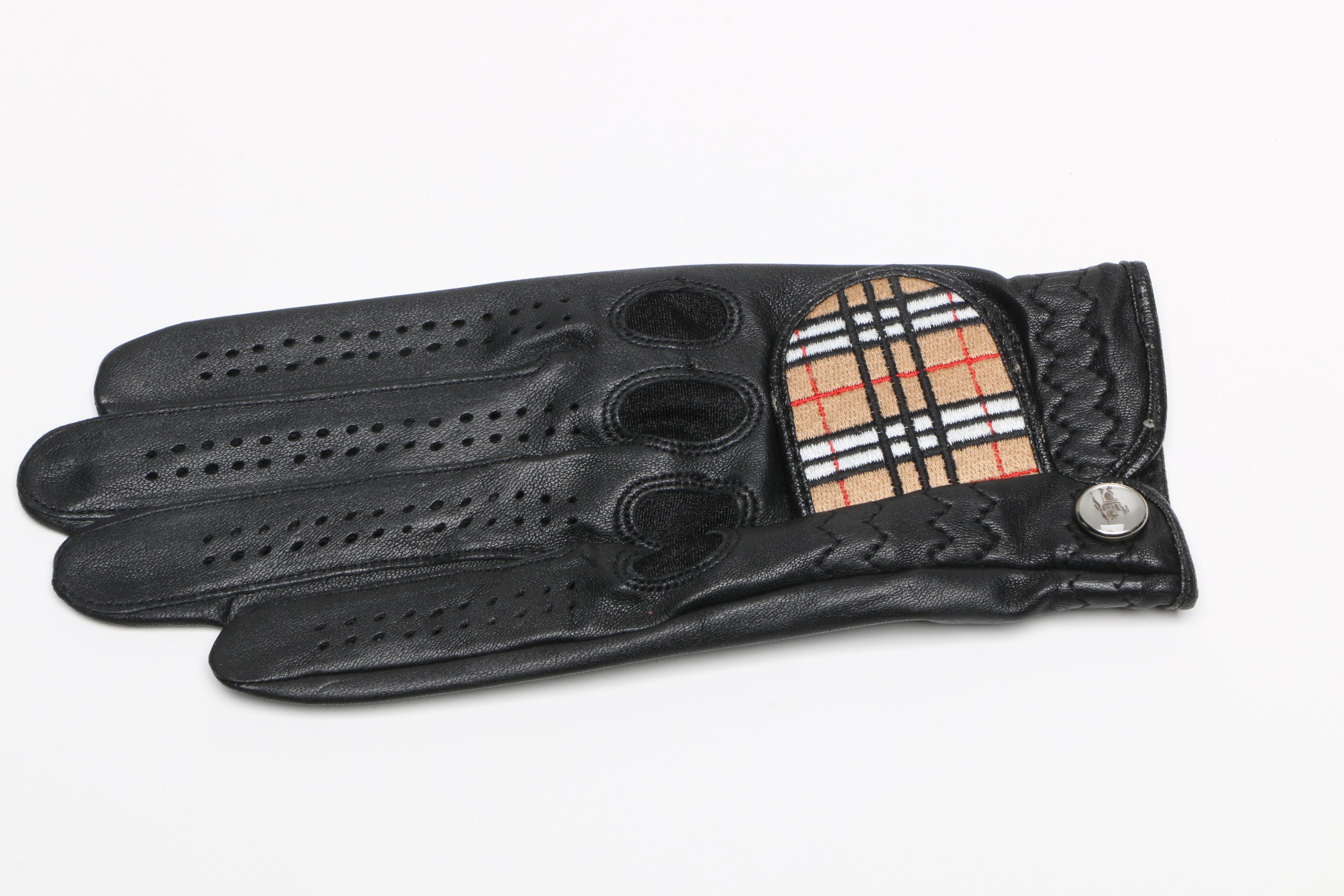 Women's Burberry Left Black Leather Golf Glove