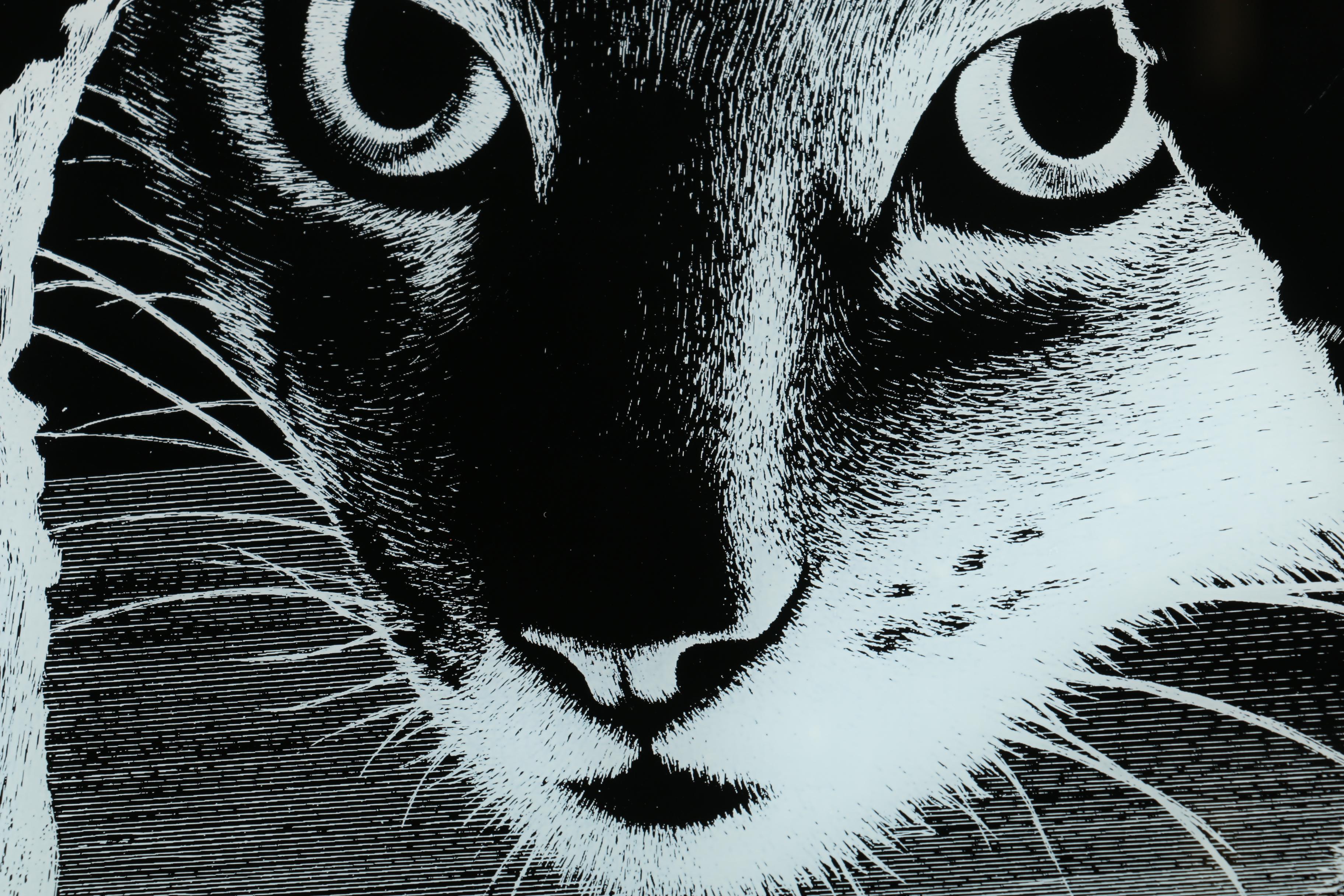 Rudy Droguett Scratch Board-Style Lithograph "Cat and Mouse"