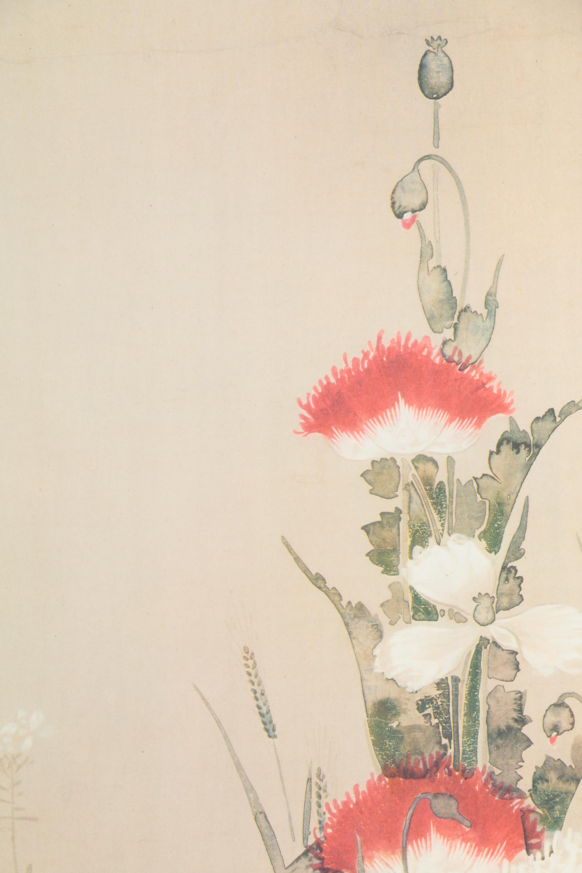 Offset Lithograph After Tawaraya Sōtatsu "Red and White Poppies"
