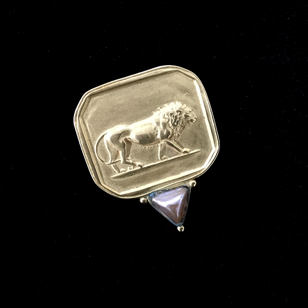 Jaded Gold Tone Brooch