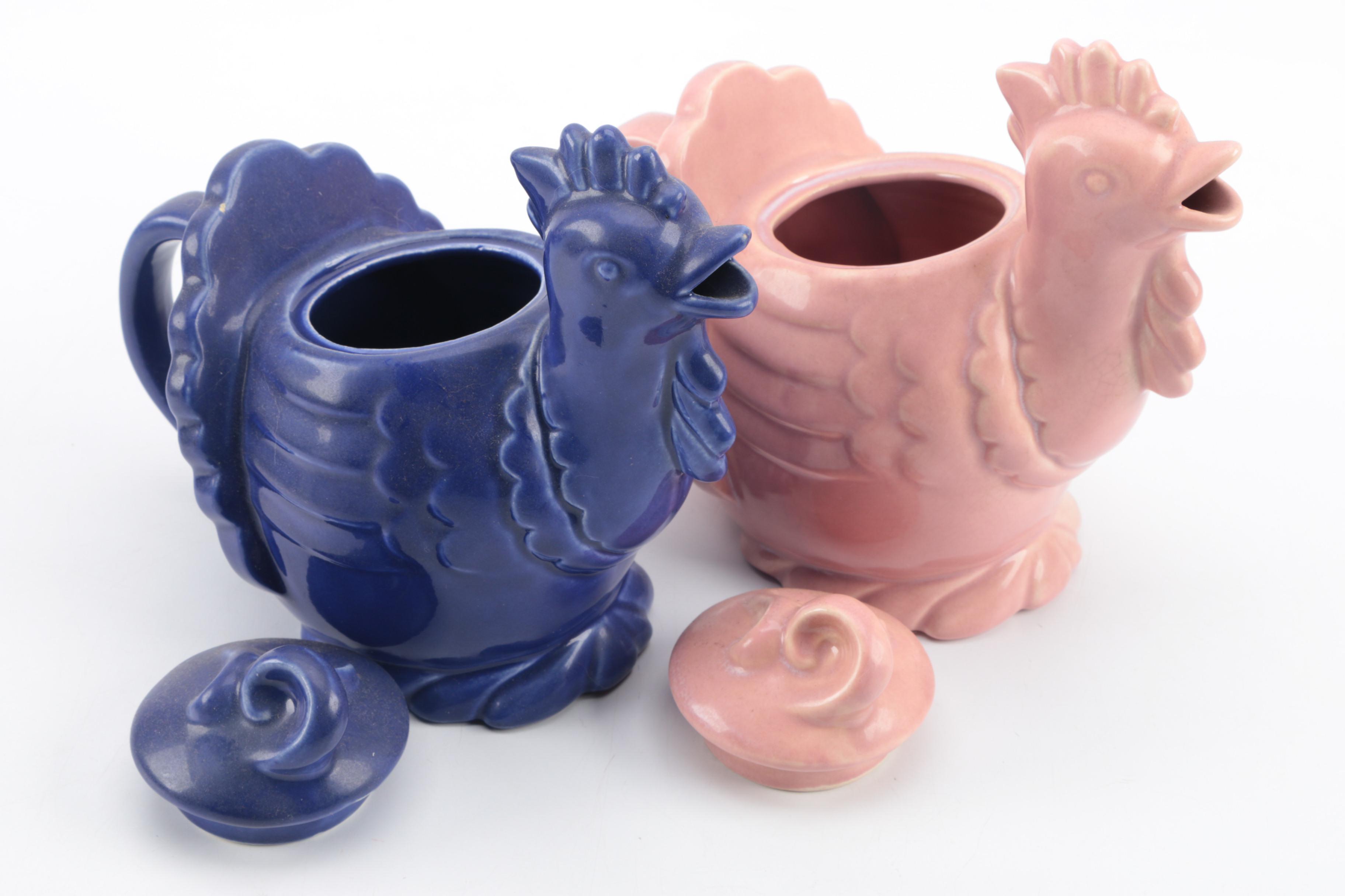 Vintage Red-Wing Pottery Figural Chicken Teapots