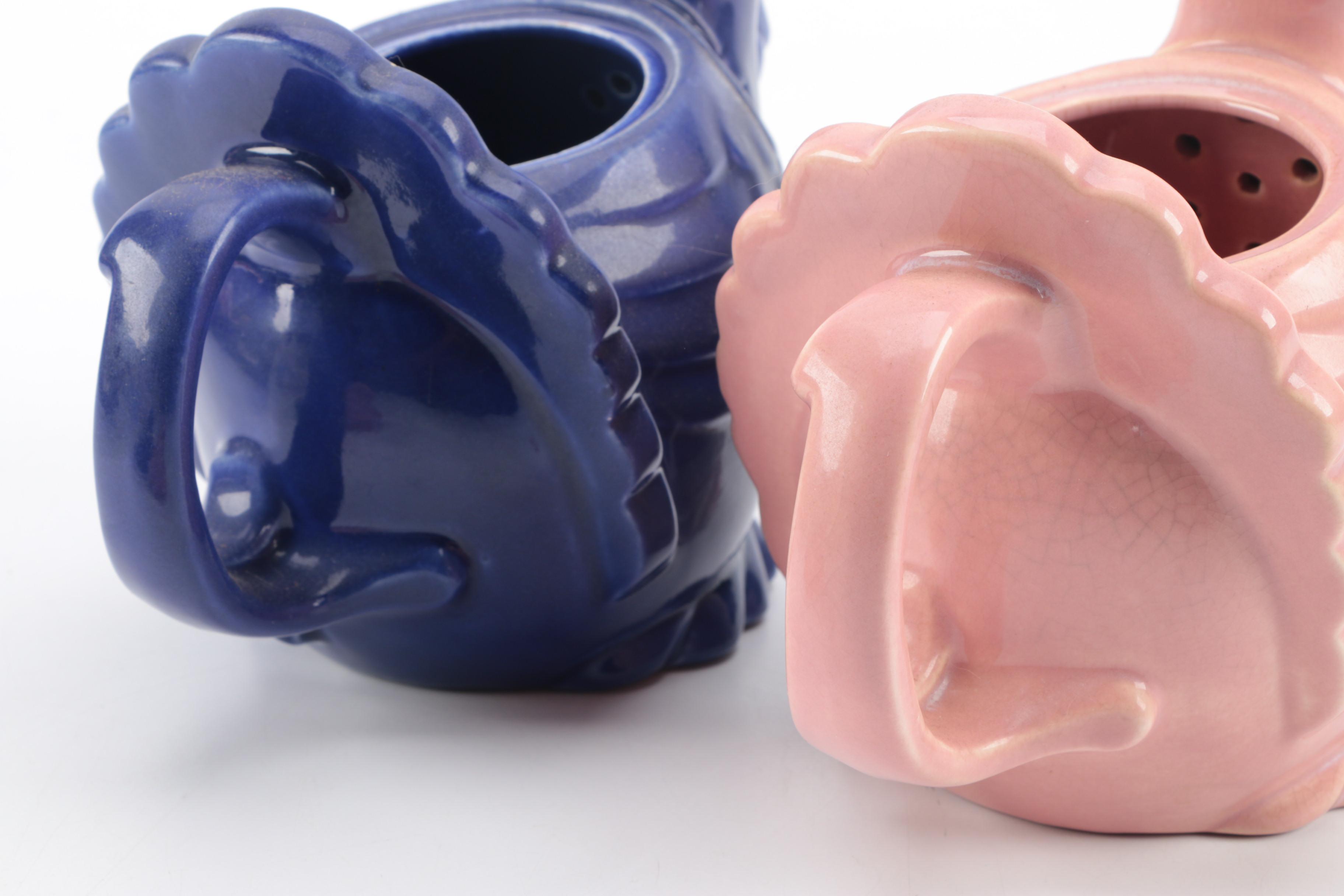 Vintage Red-Wing Pottery Figural Chicken Teapots