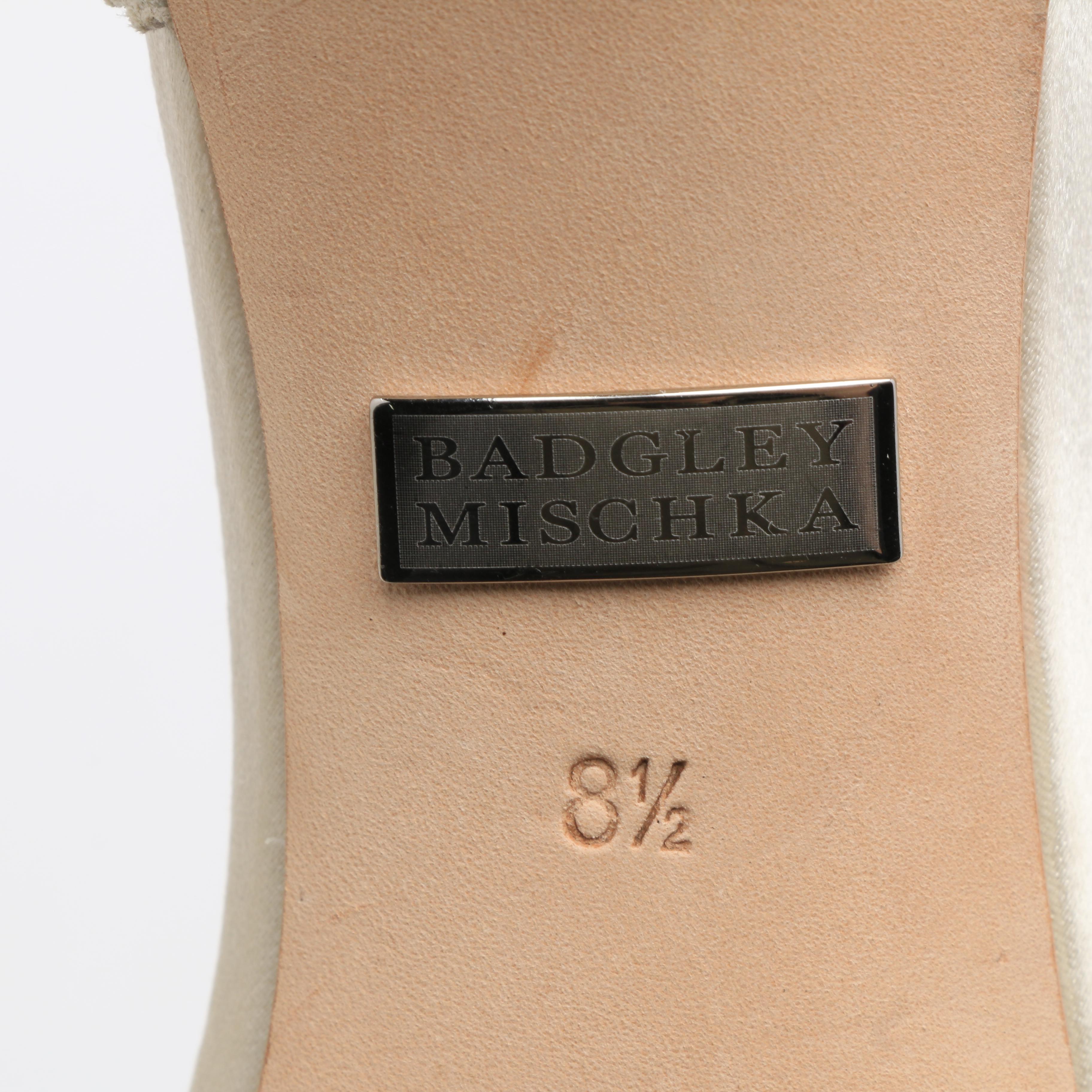 Badgley Mischka Ivory Satin Kitten Heels with Rhinestone Embellishment