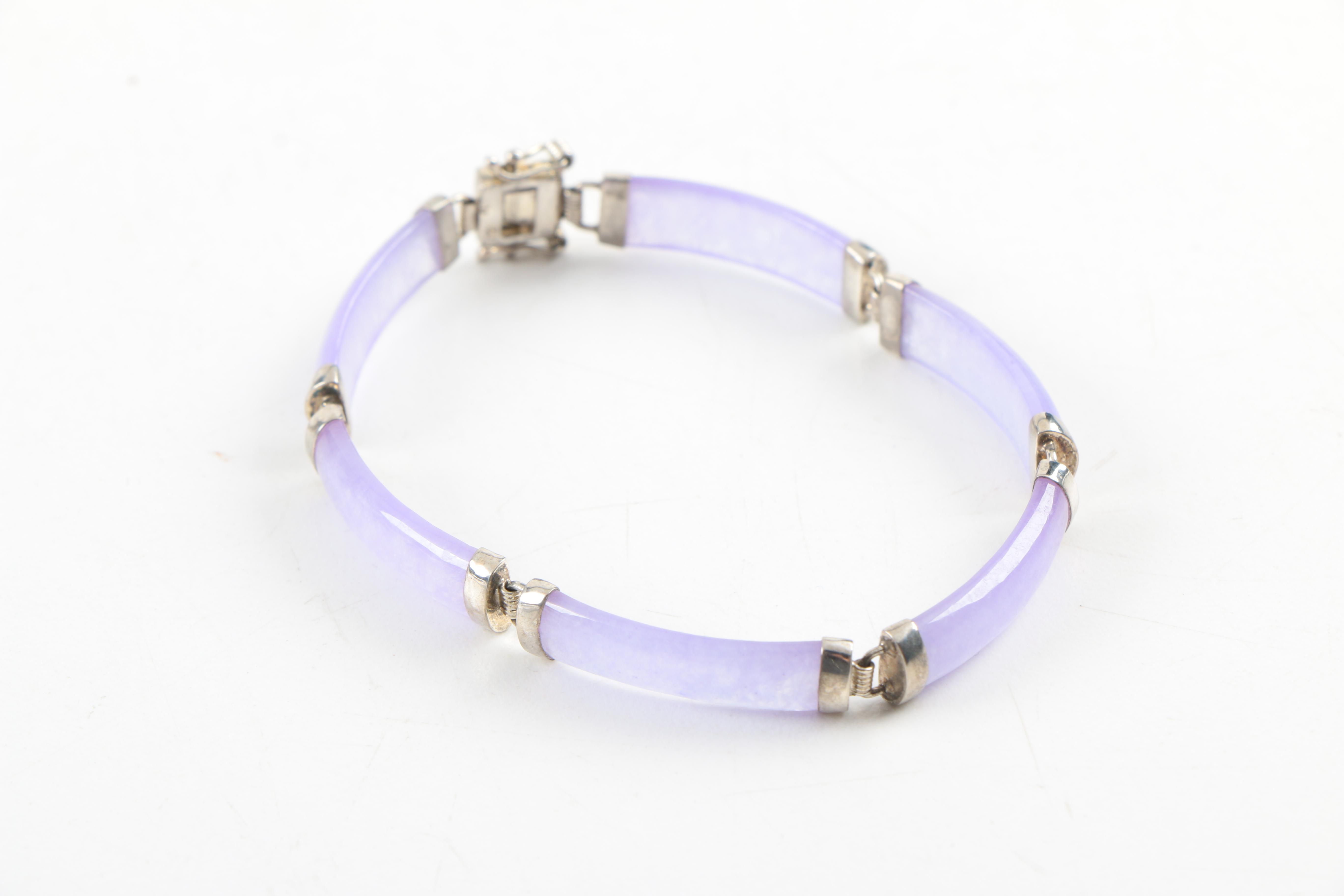 Sterling Silver Jadeite Chinese "Good Fortune" (福) Jewelry and Iolite Necklace