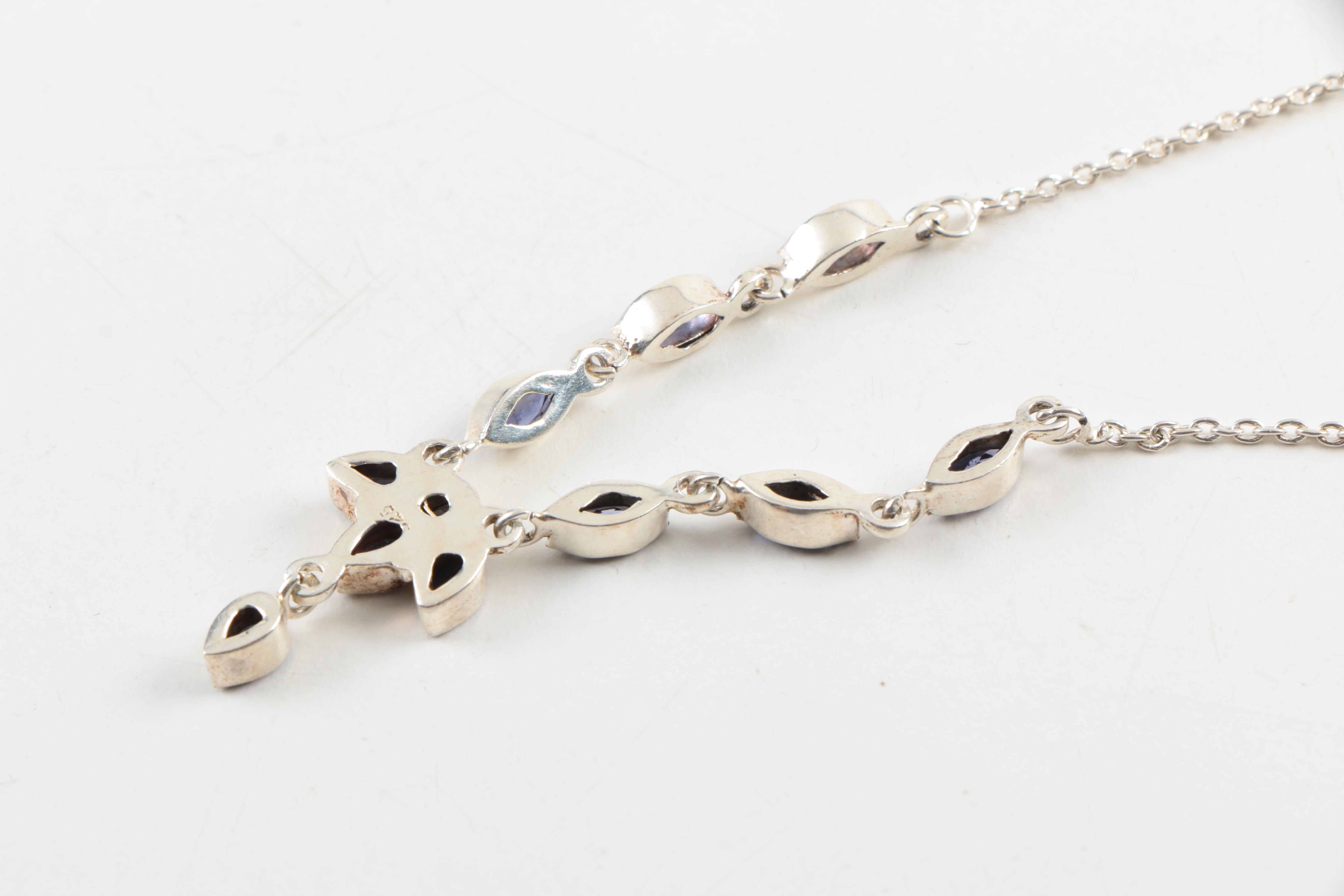 Sterling Silver Jadeite Chinese "Good Fortune" (福) Jewelry and Iolite Necklace