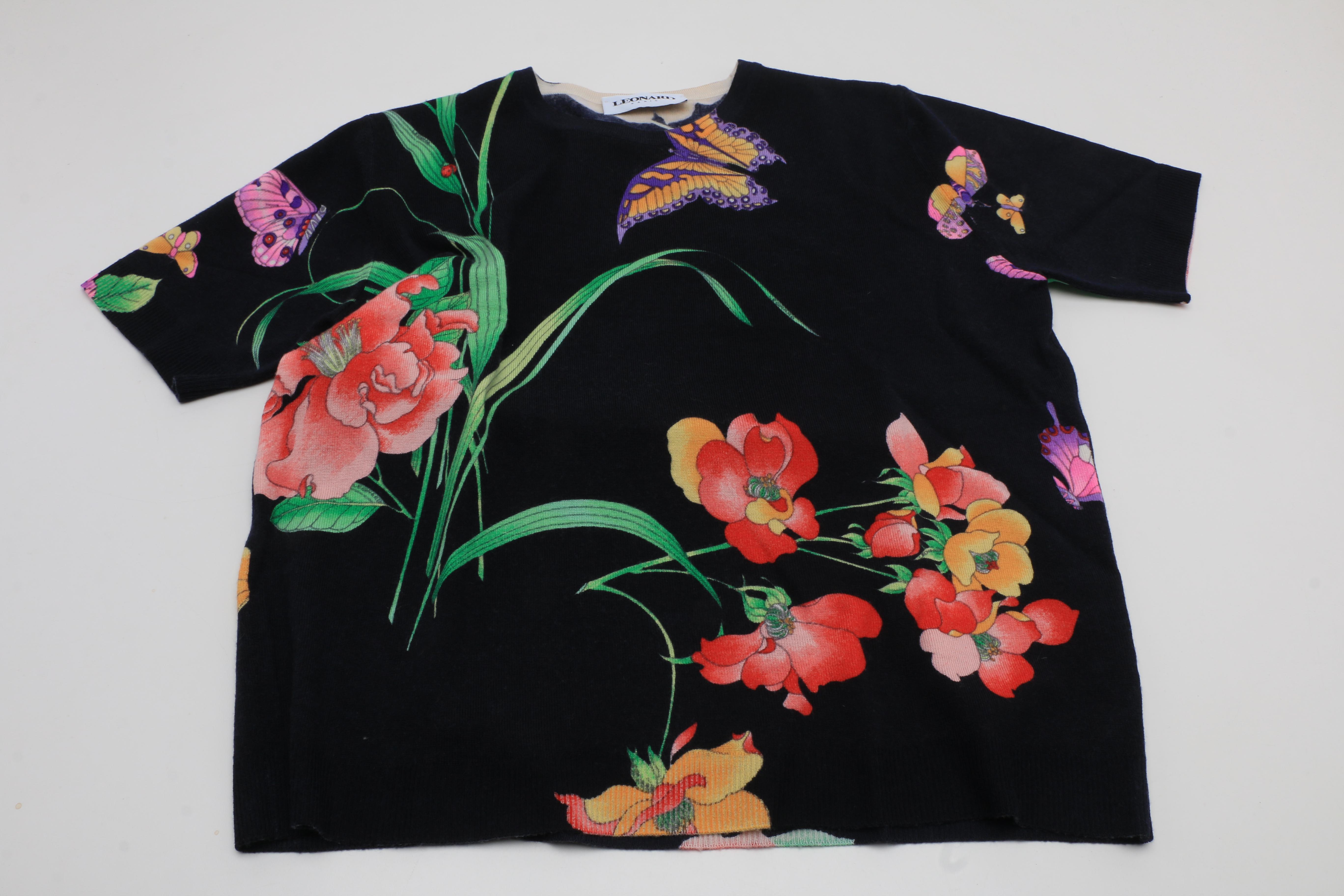 Leonard of Paris Extra Fine Merino Wool Butterfly Twinset in Navy