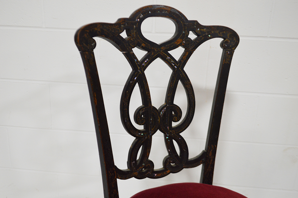 Antique English Victorian Black Lacquered Chair
