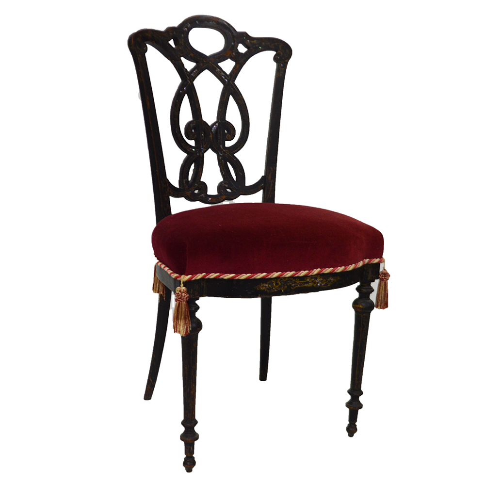 Antique English Victorian Black Lacquered Chair