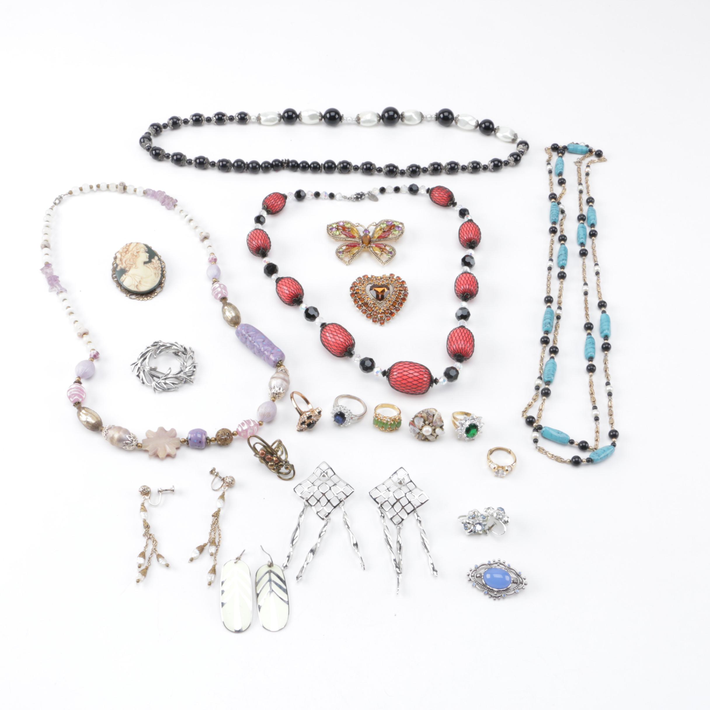 Assortment of Costume Jewelry Featuring Laurel Burch and Napier