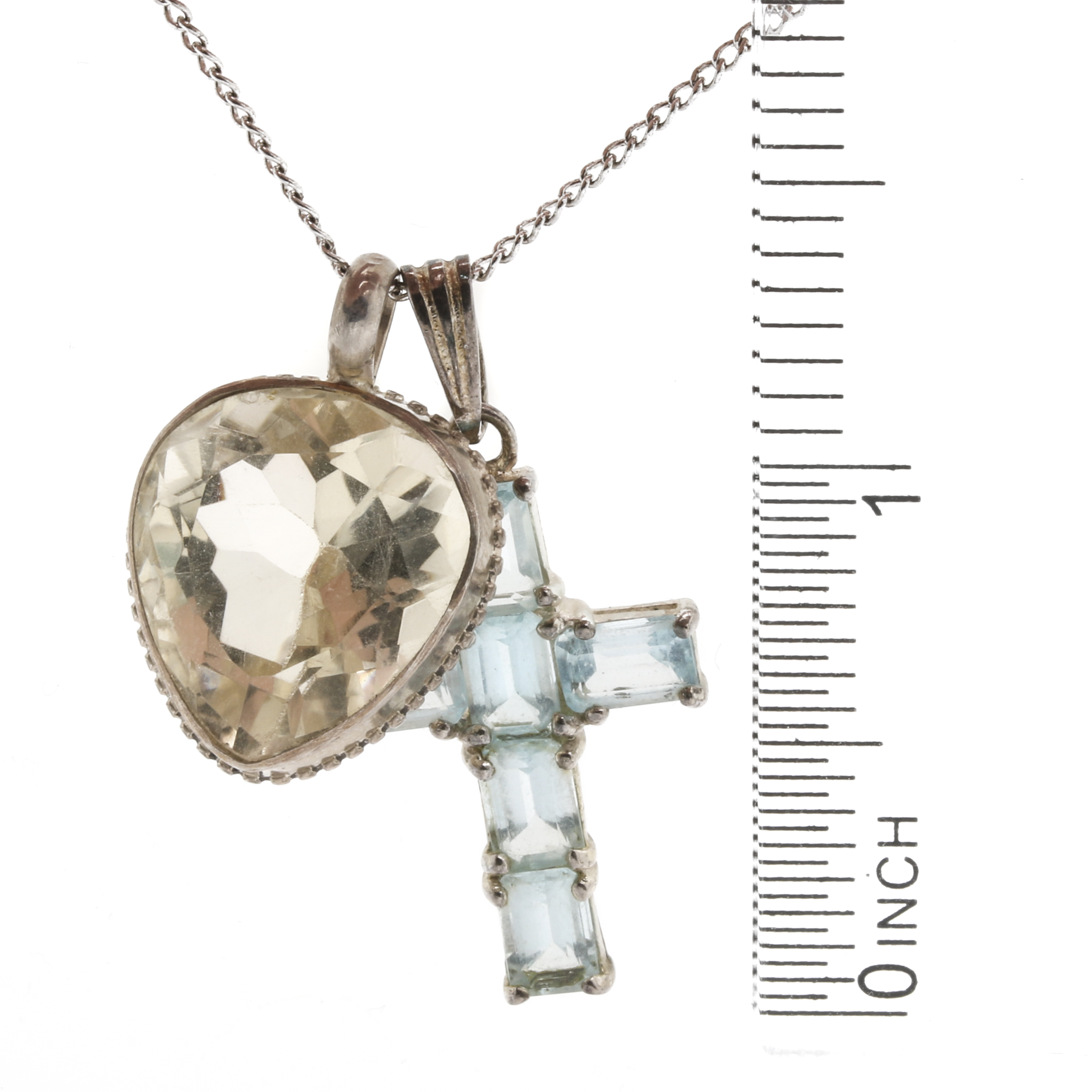 Sterling Silver Citrine Pendant and Blue Topaz Cross Pendant Necklace