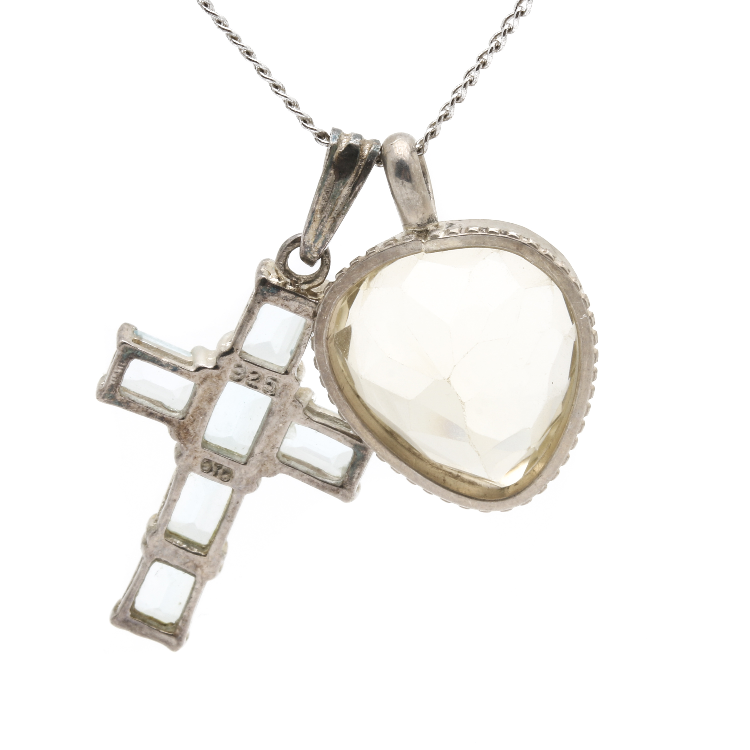 Sterling Silver Citrine Pendant and Blue Topaz Cross Pendant Necklace