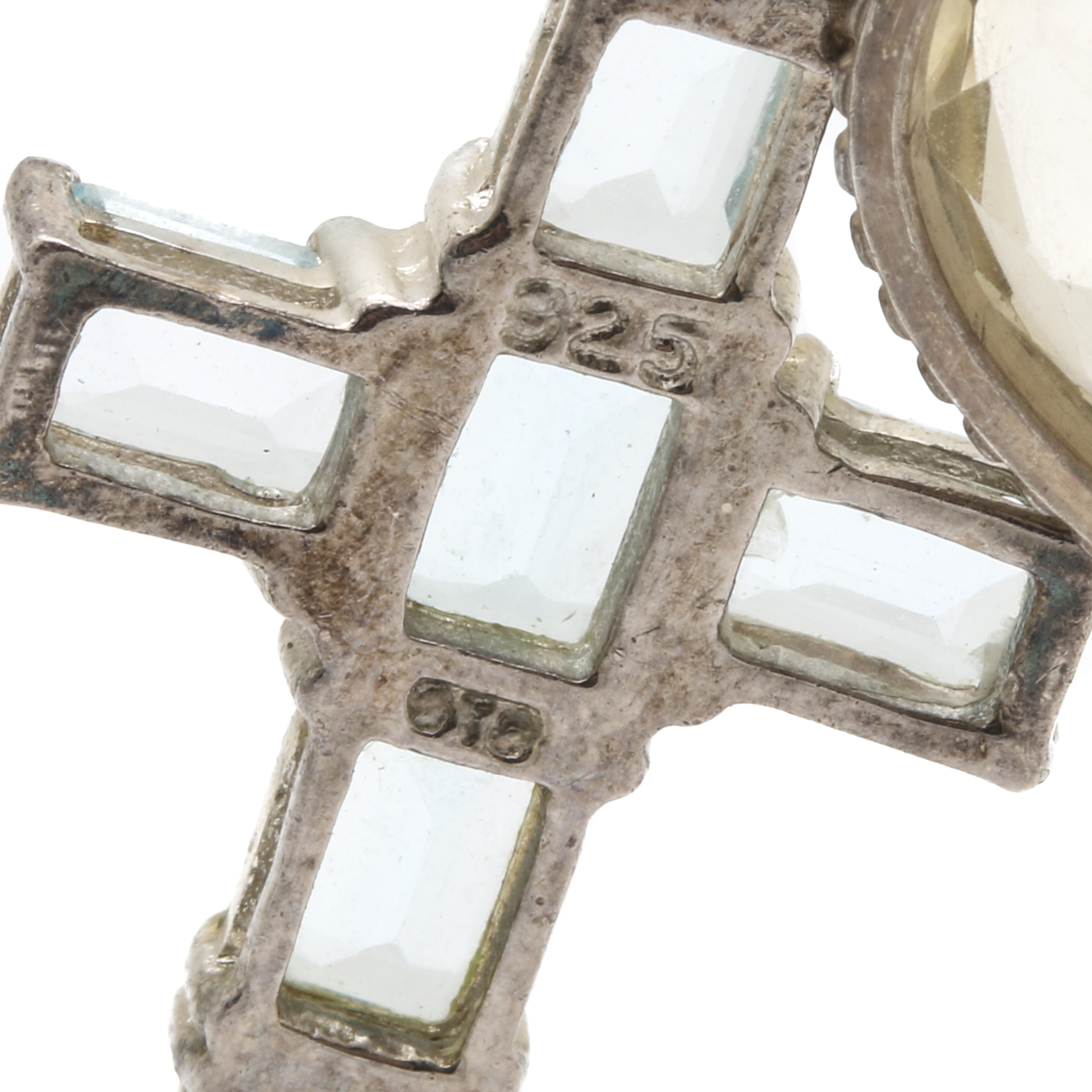 Sterling Silver Citrine Pendant and Blue Topaz Cross Pendant Necklace