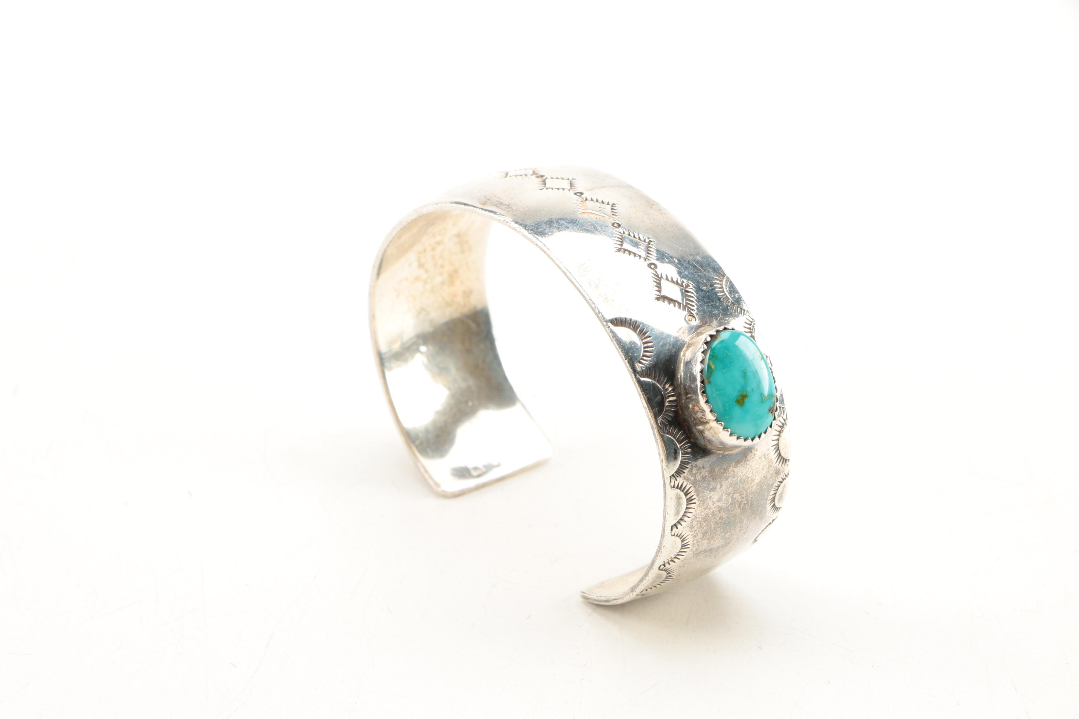 Selection of Sterling Silver Turquoise Ring and Cuff Bracelet