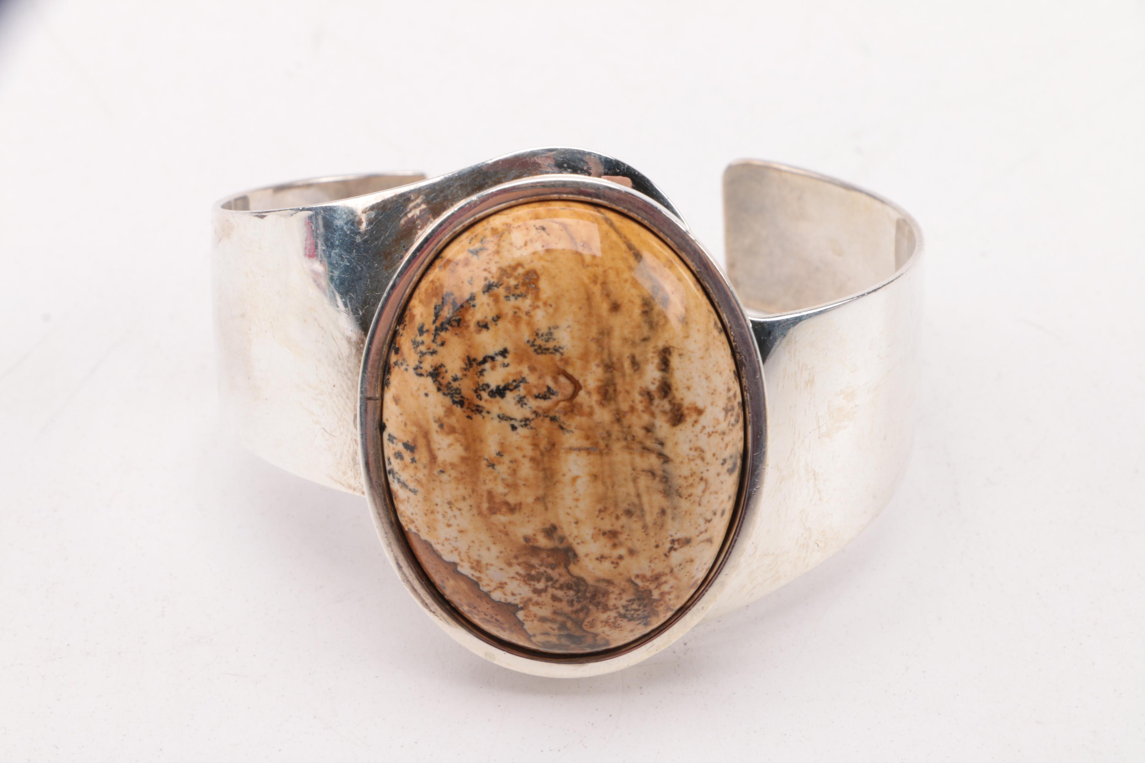 Selection of Sterling Silver Tiger's Eye, Jasper, and Cubic Zirconia Jewelry