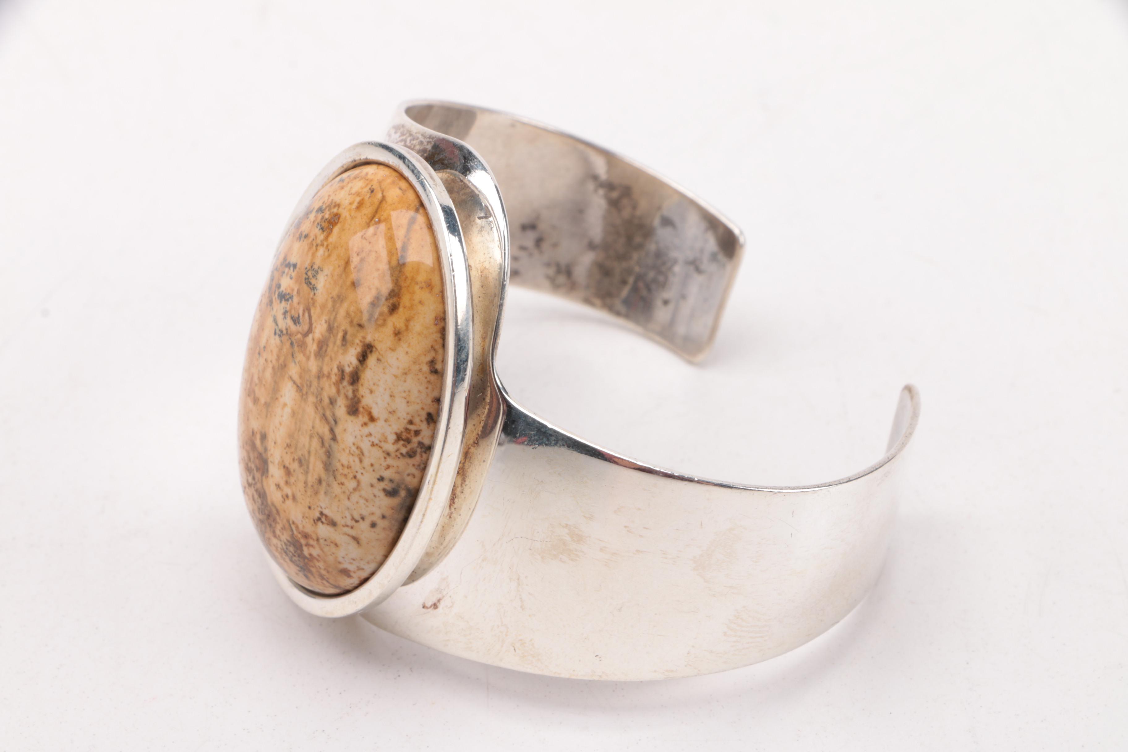 Selection of Sterling Silver Tiger's Eye, Jasper, and Cubic Zirconia Jewelry