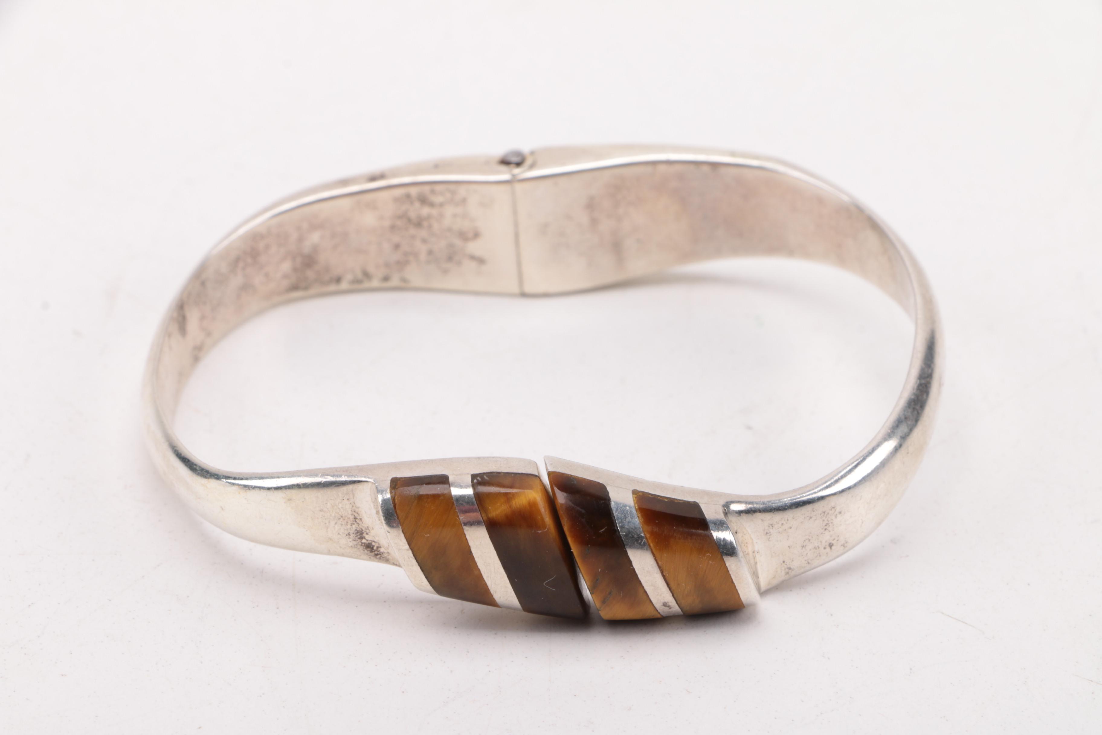 Selection of Sterling Silver Tiger's Eye, Jasper, and Cubic Zirconia Jewelry