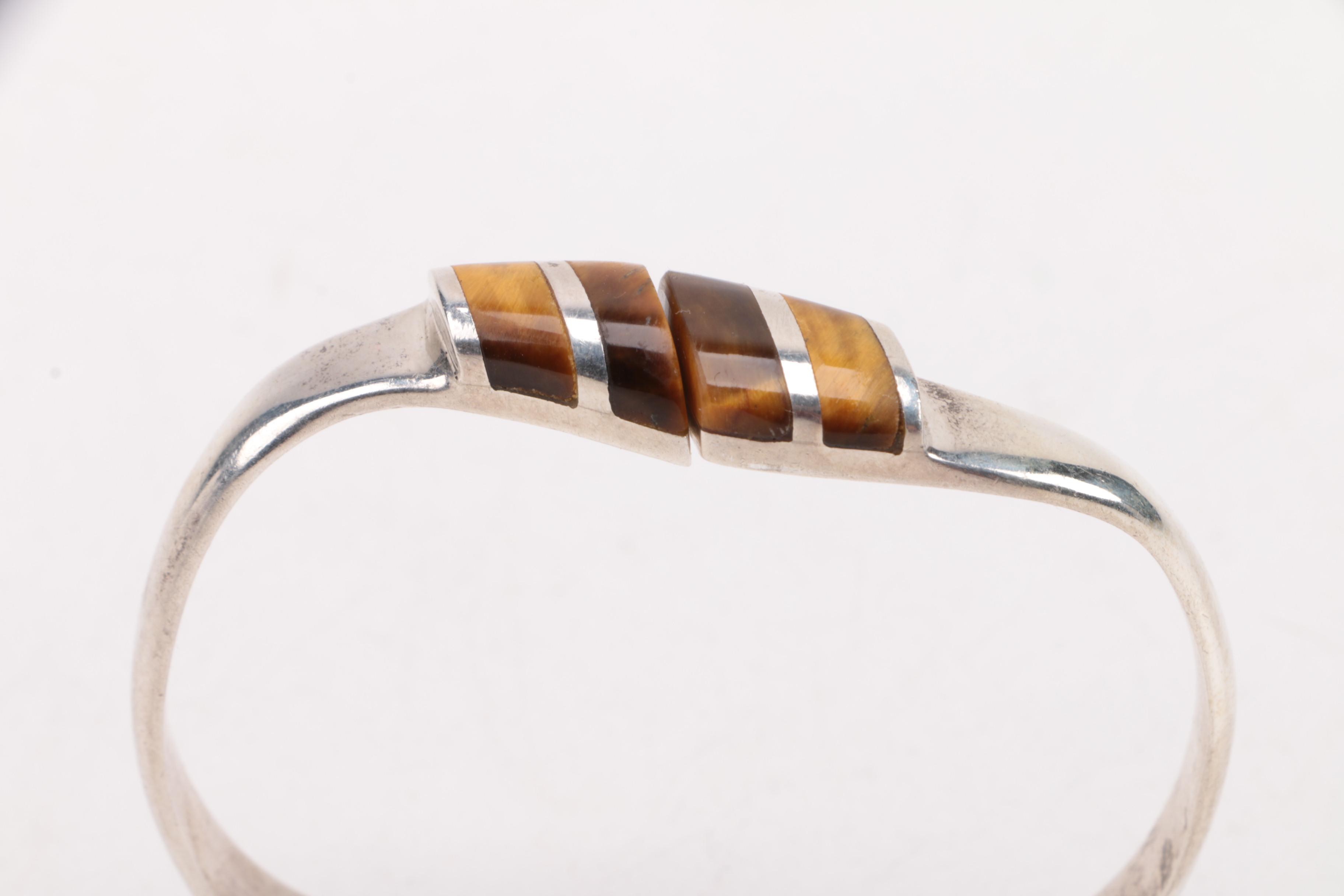 Selection of Sterling Silver Tiger's Eye, Jasper, and Cubic Zirconia Jewelry