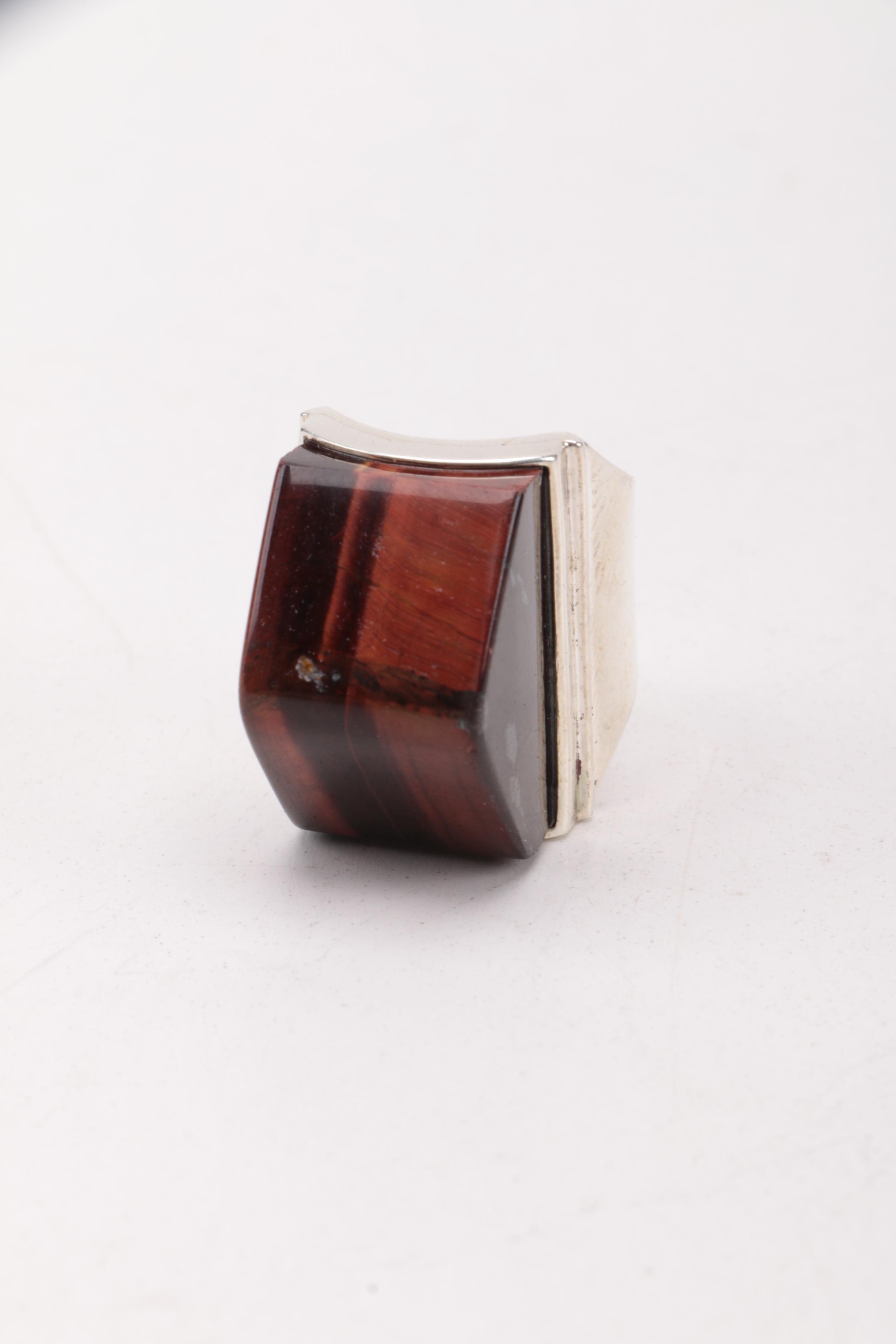 Selection of Sterling Silver Tiger's Eye, Jasper, and Cubic Zirconia Jewelry