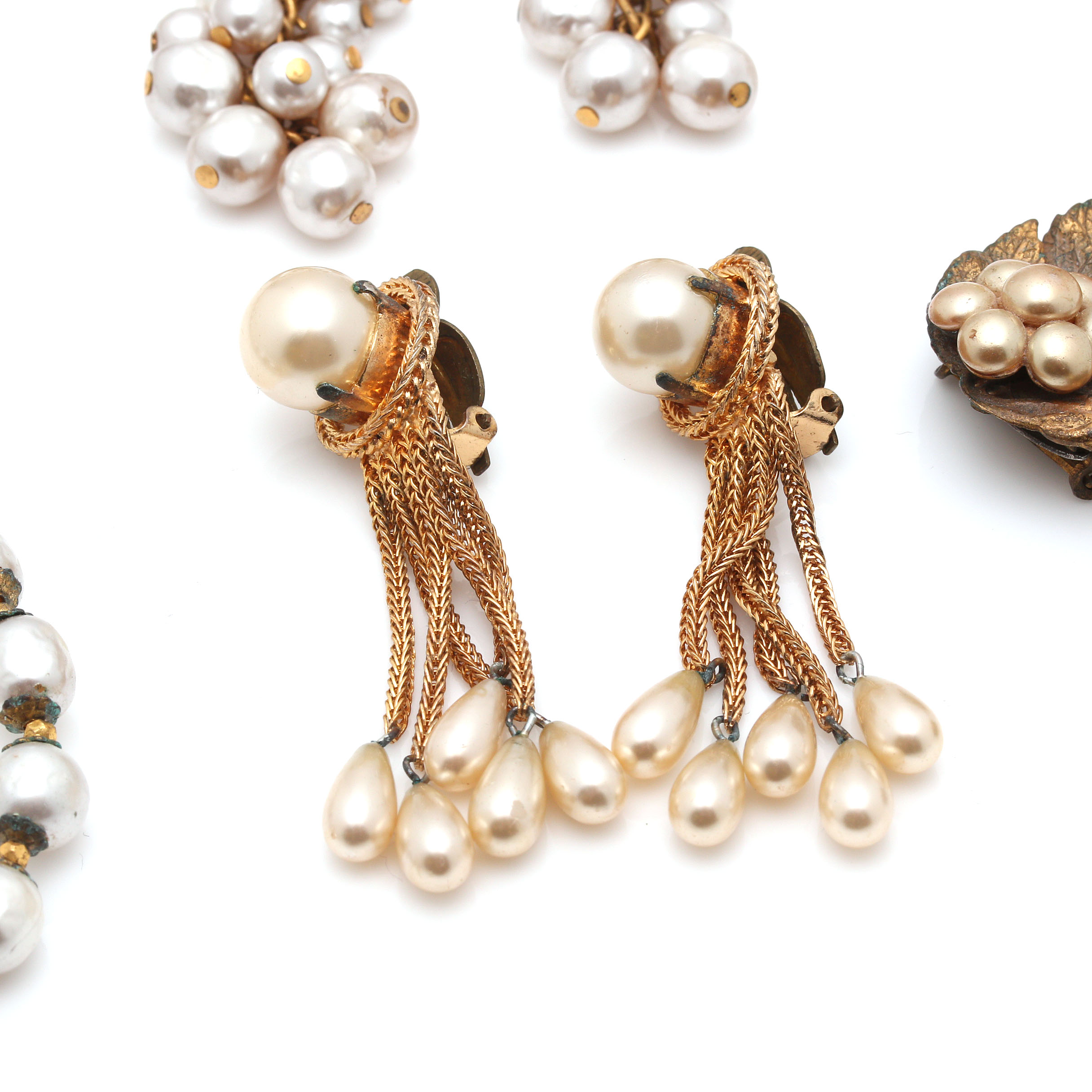 Miriam Haskell Faux Pearl Necklace and Gold Tone Accessories