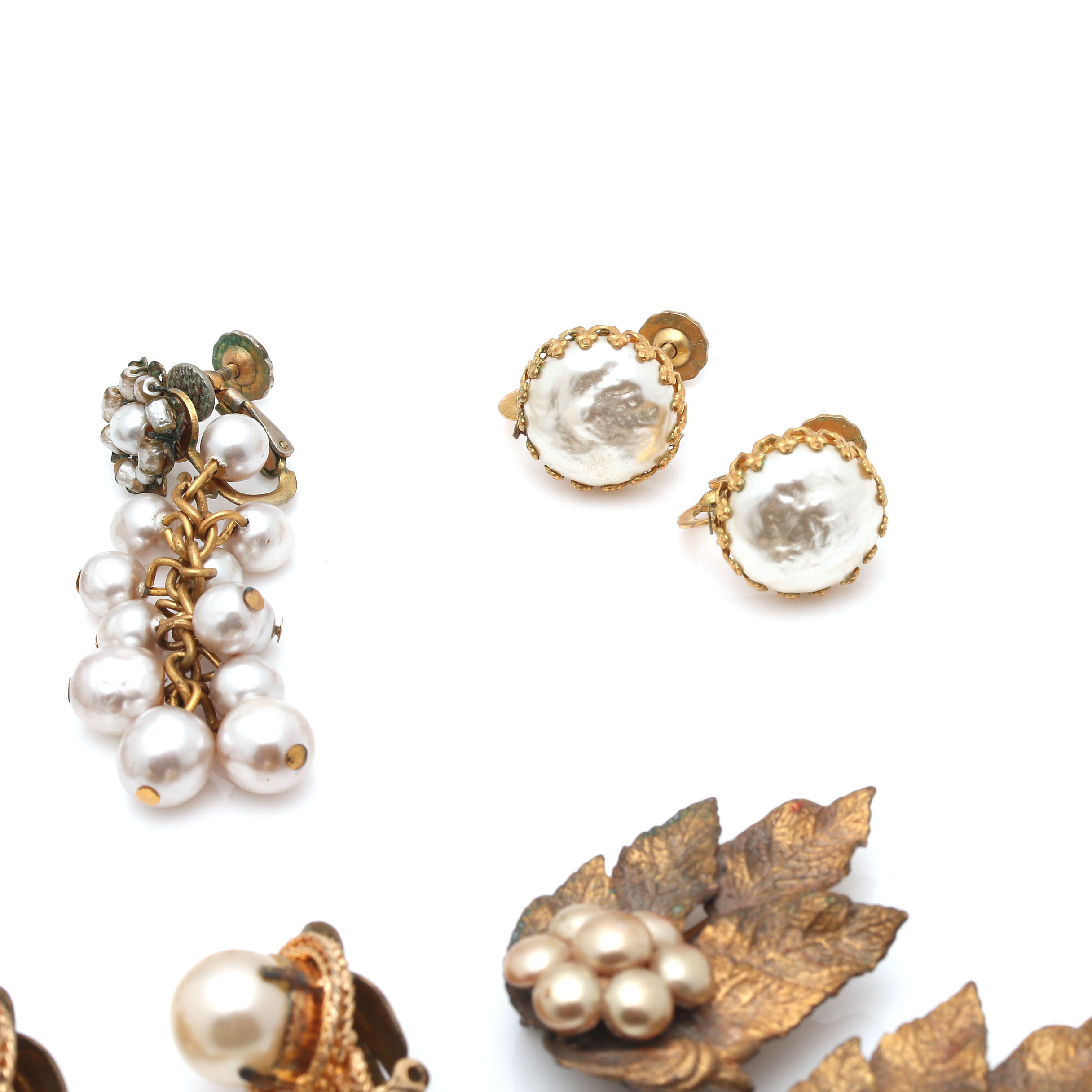 Miriam Haskell Faux Pearl Necklace and Gold Tone Accessories