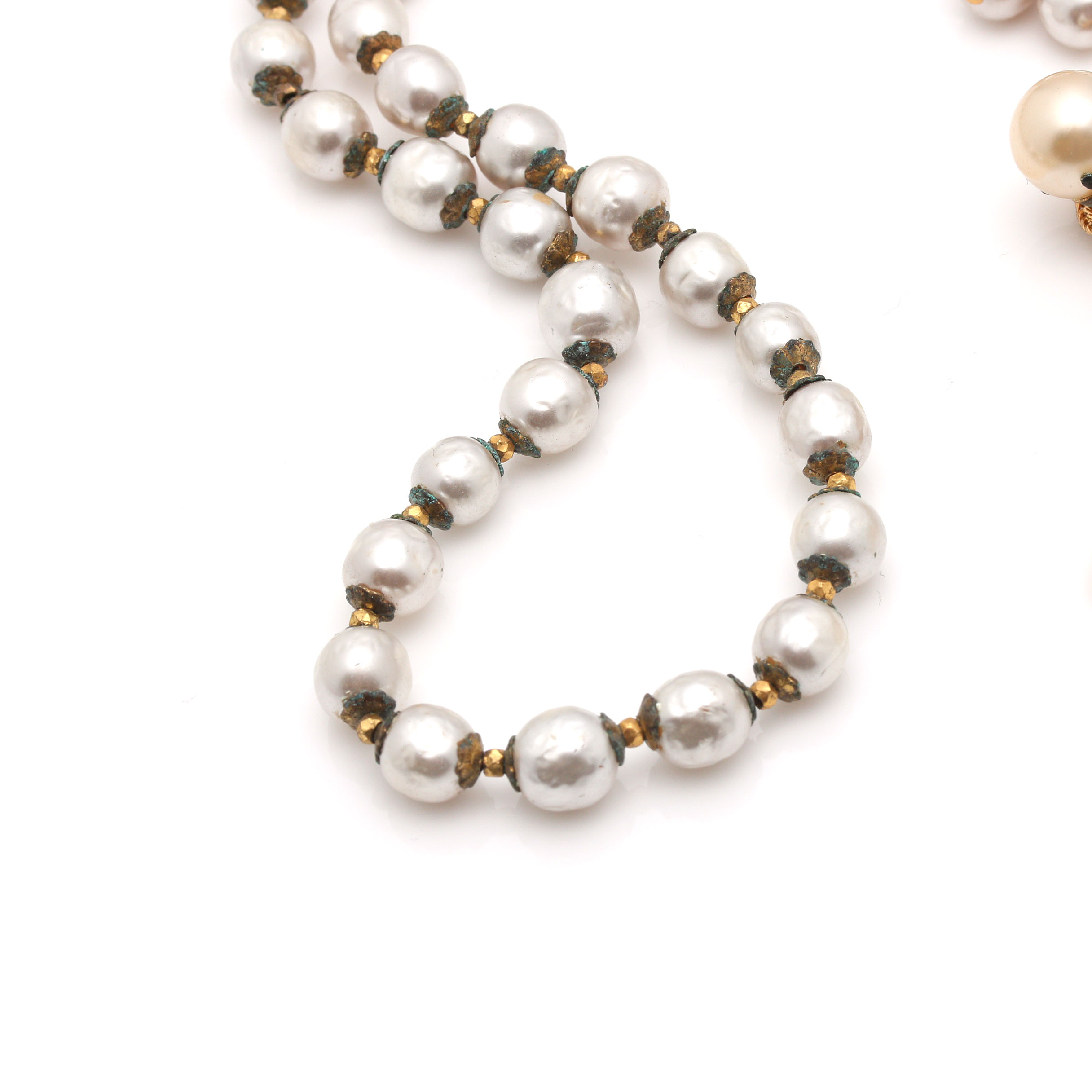 Miriam Haskell Faux Pearl Necklace and Gold Tone Accessories