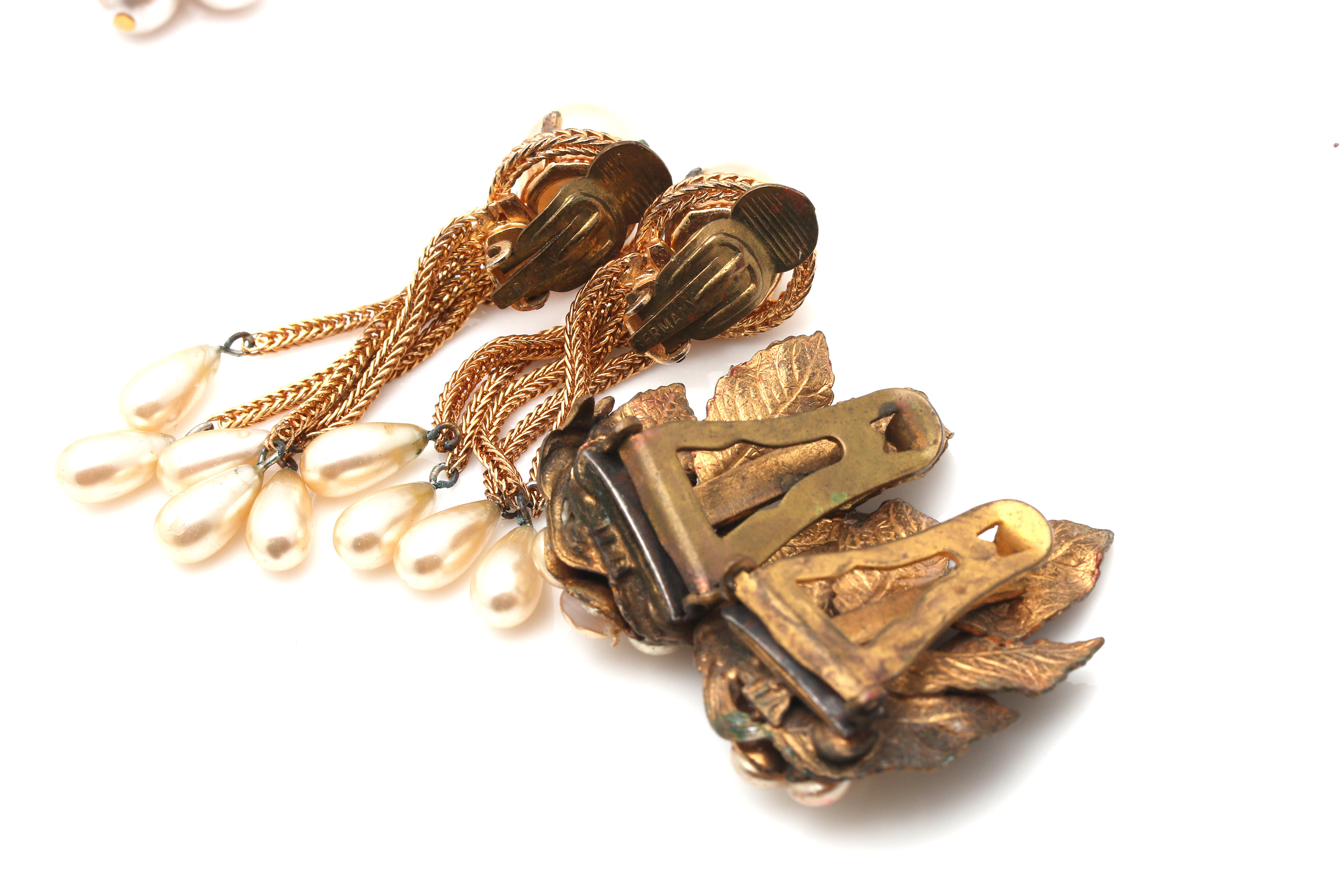 Miriam Haskell Faux Pearl Necklace and Gold Tone Accessories