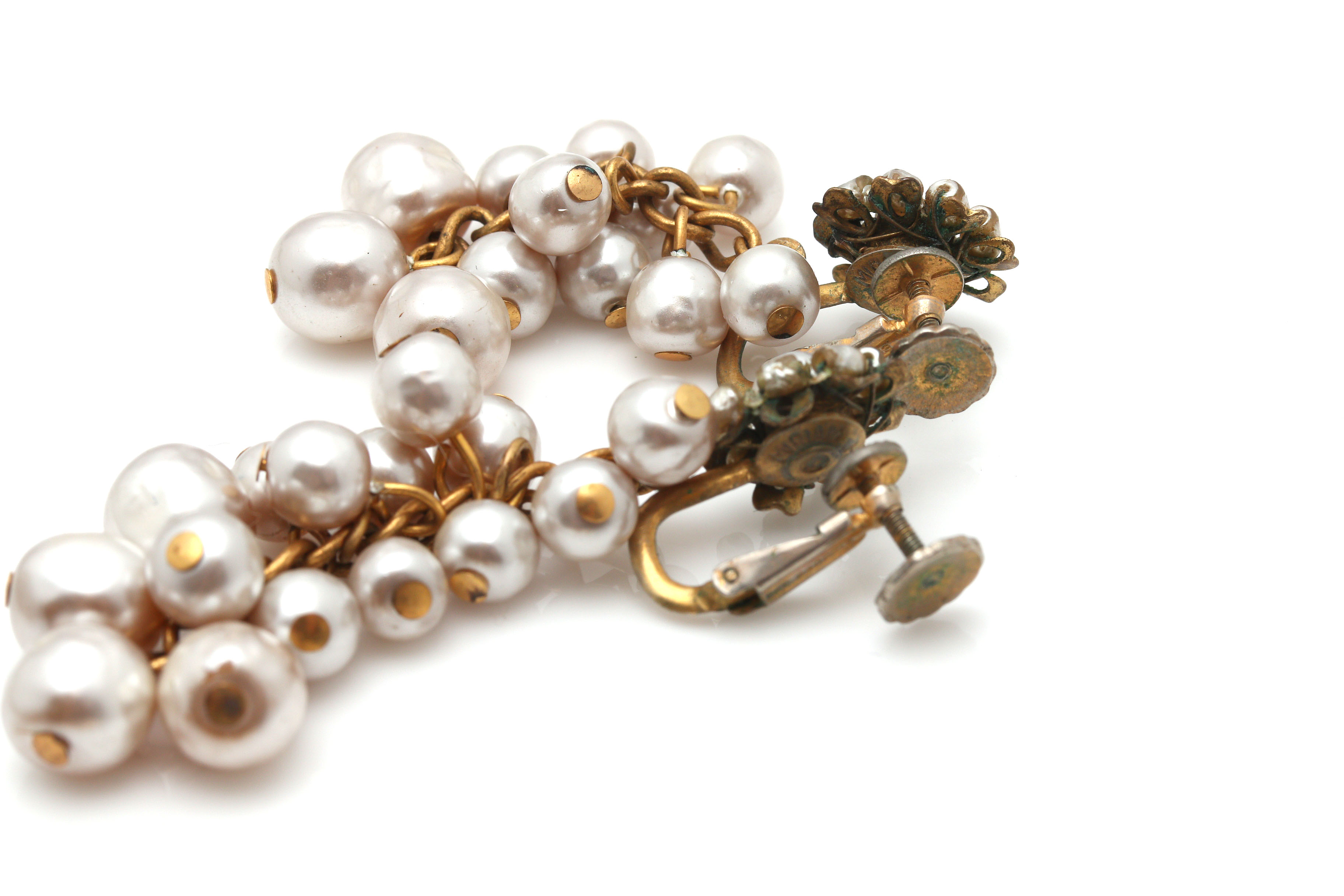 Miriam Haskell Faux Pearl Necklace and Gold Tone Accessories
