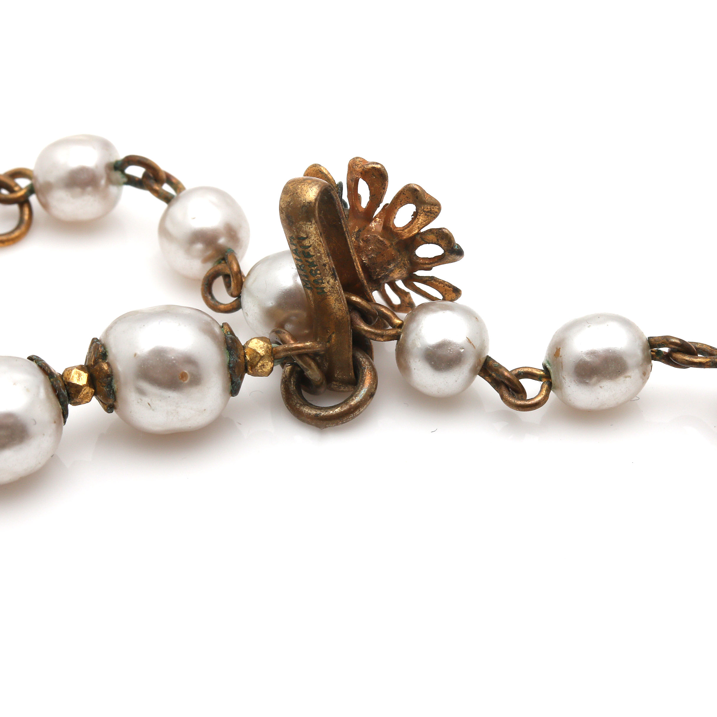 Miriam Haskell Faux Pearl Necklace and Gold Tone Accessories