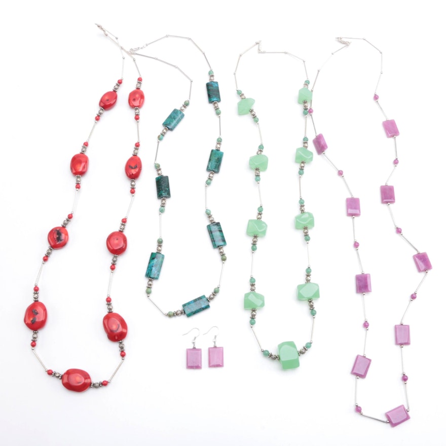 Assortment of Stone Necklaces Featuring Dyed Coral, Turquoise and Aventurine