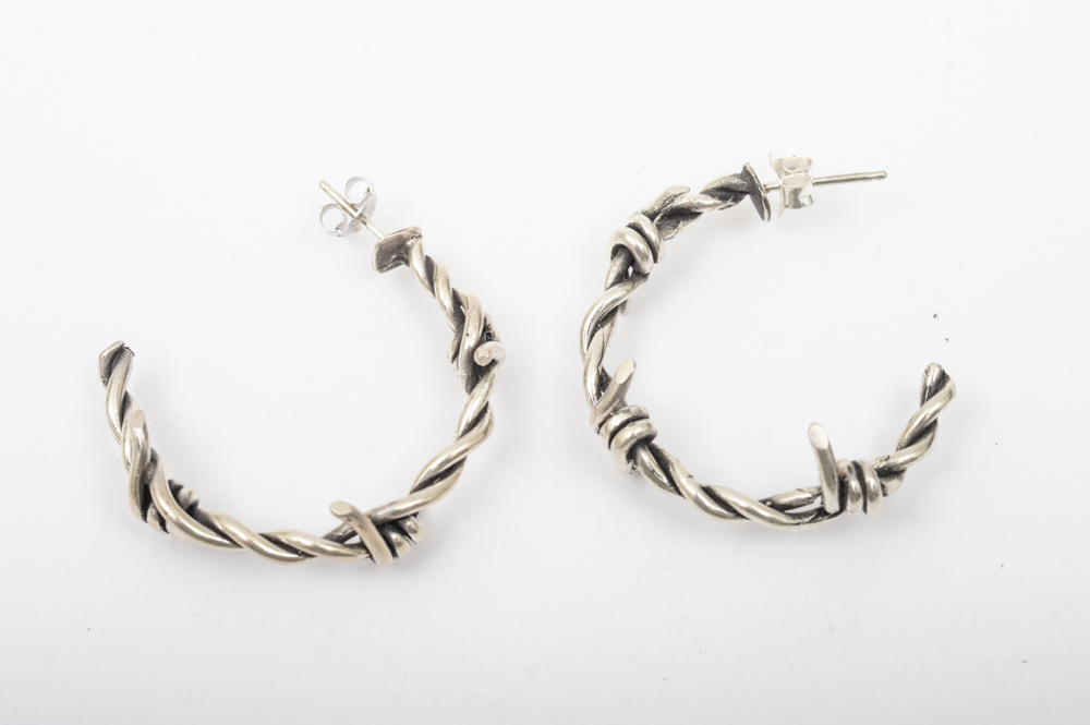 Sterling Silver Twisted Barbed Wire Hoops