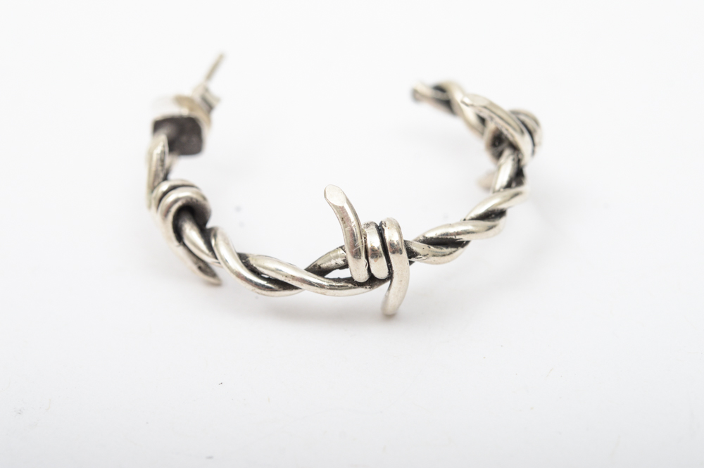 Sterling Silver Twisted Barbed Wire Hoops