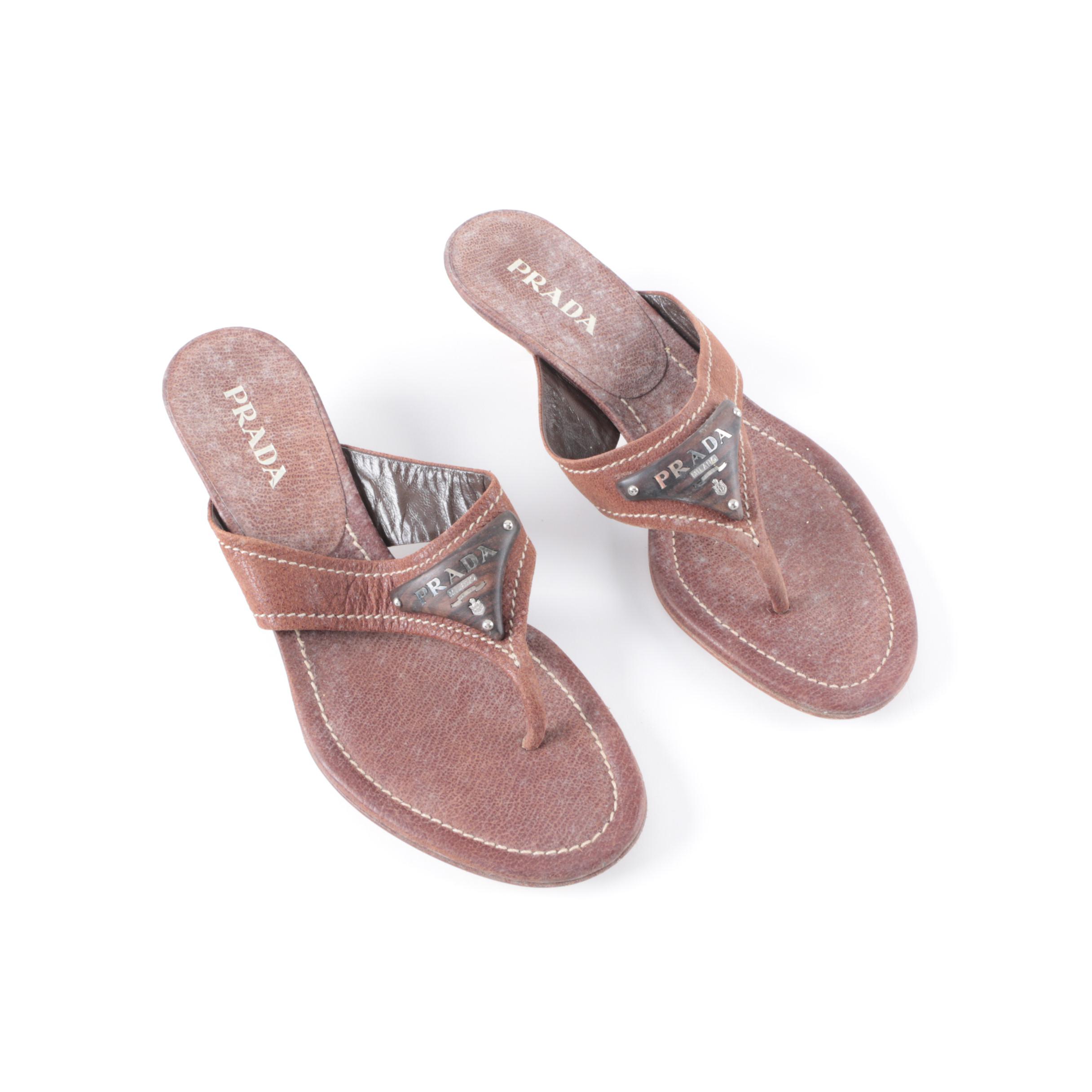 Prada Brown Leather Kitten Heels