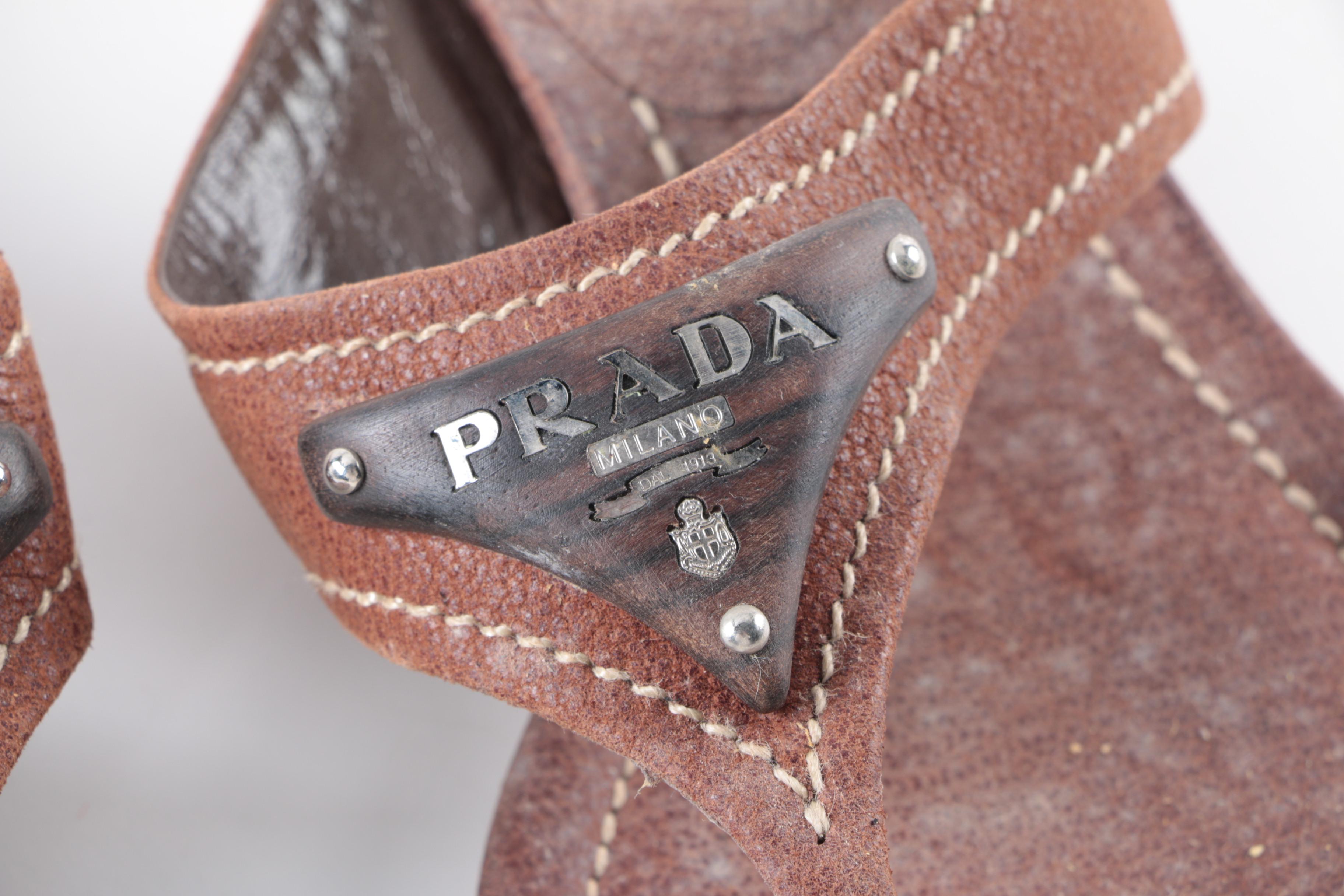 Prada Brown Leather Kitten Heels