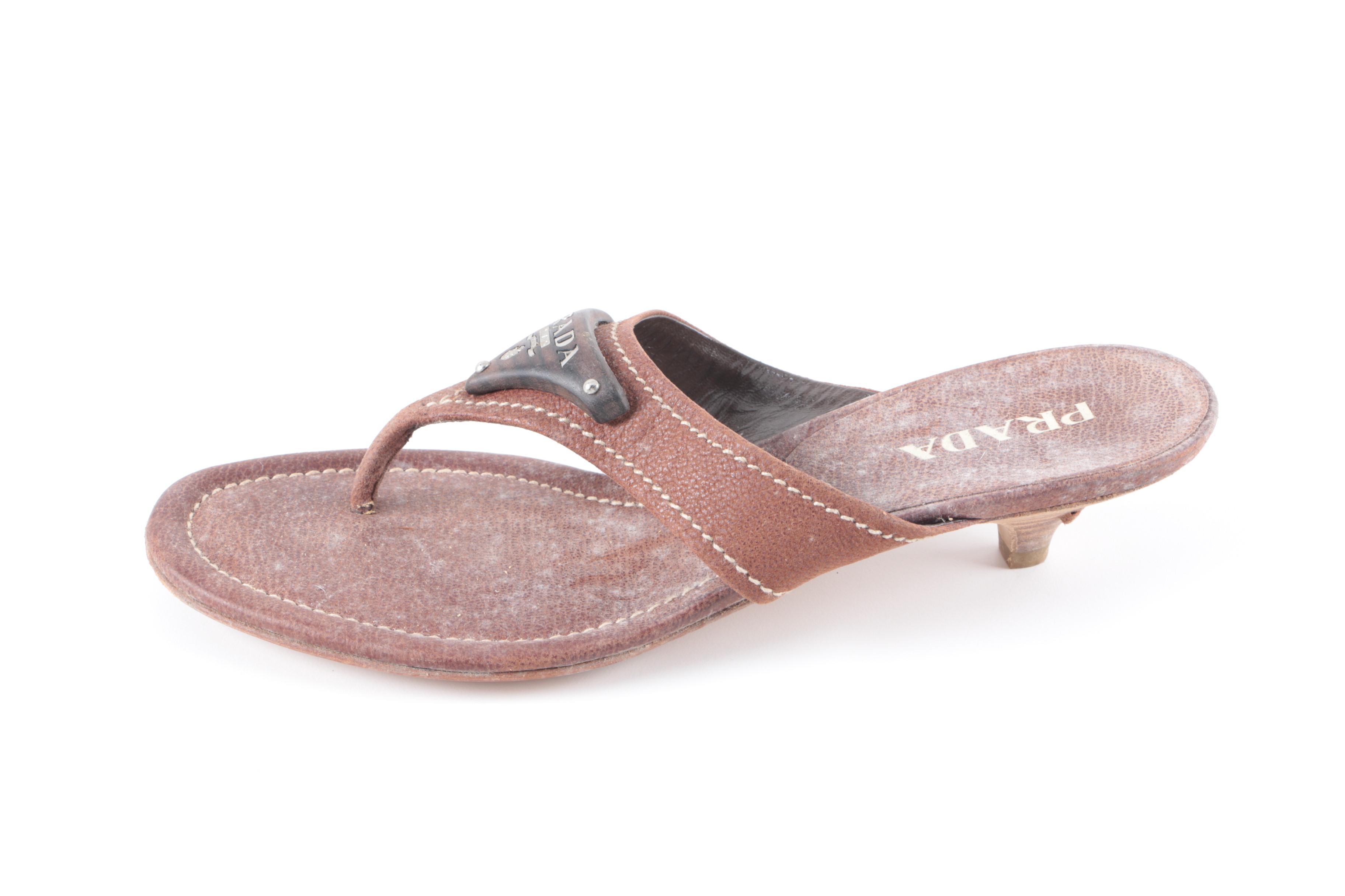 Prada Brown Leather Kitten Heels