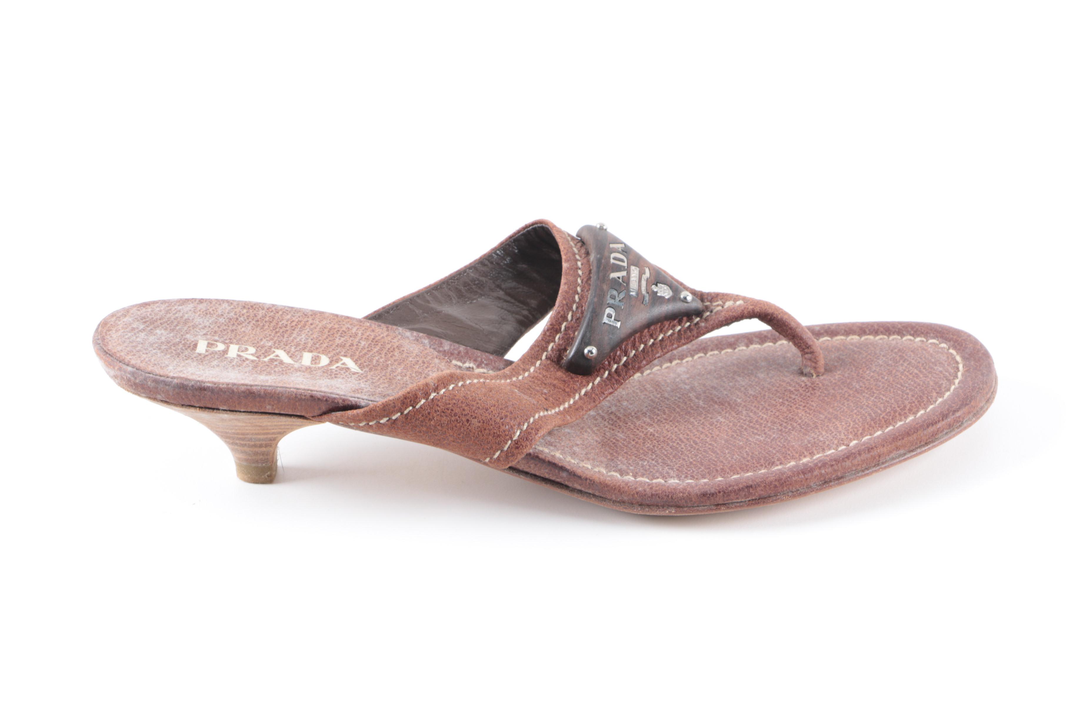 Prada Brown Leather Kitten Heels