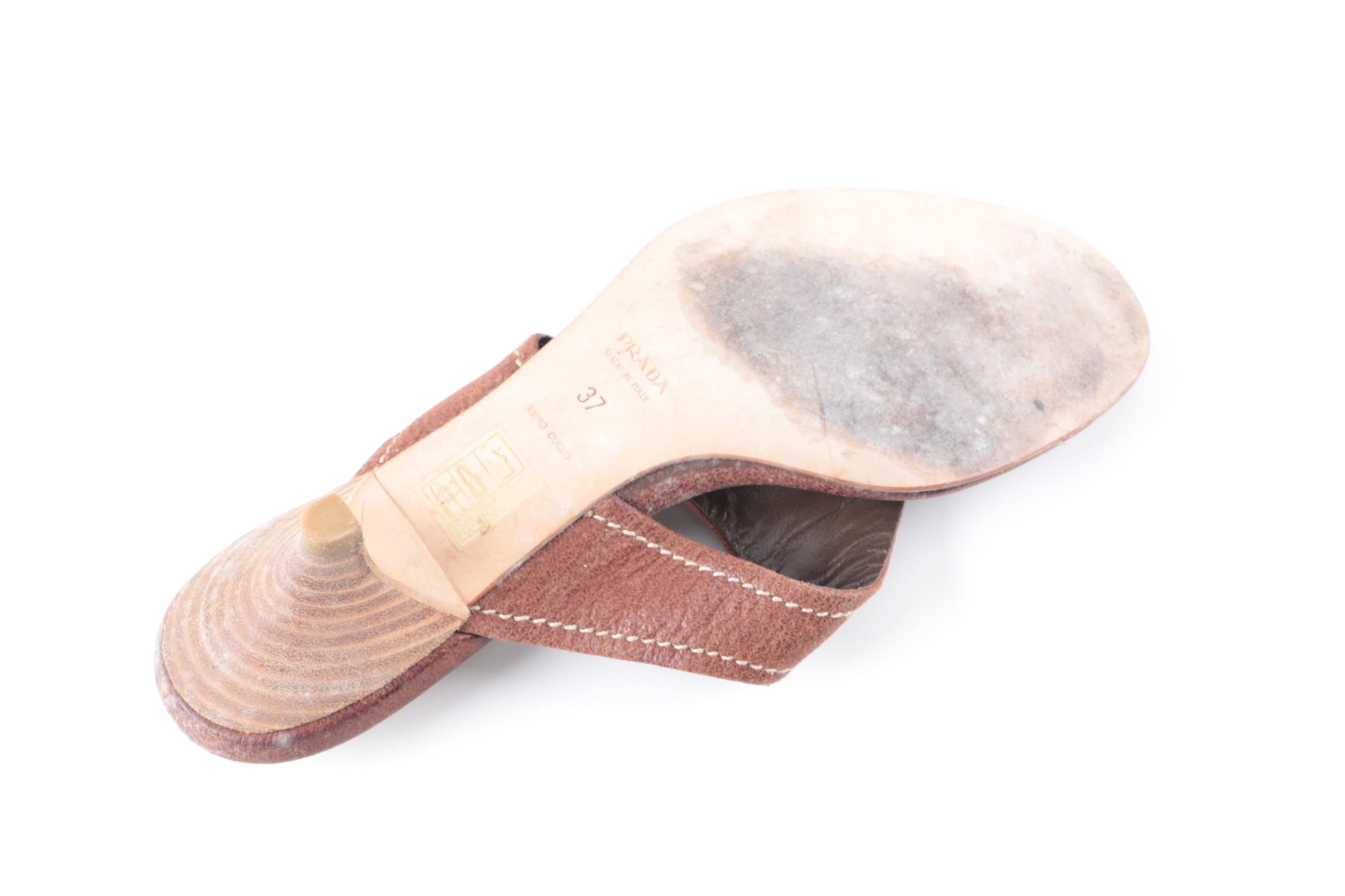 Prada Brown Leather Kitten Heels