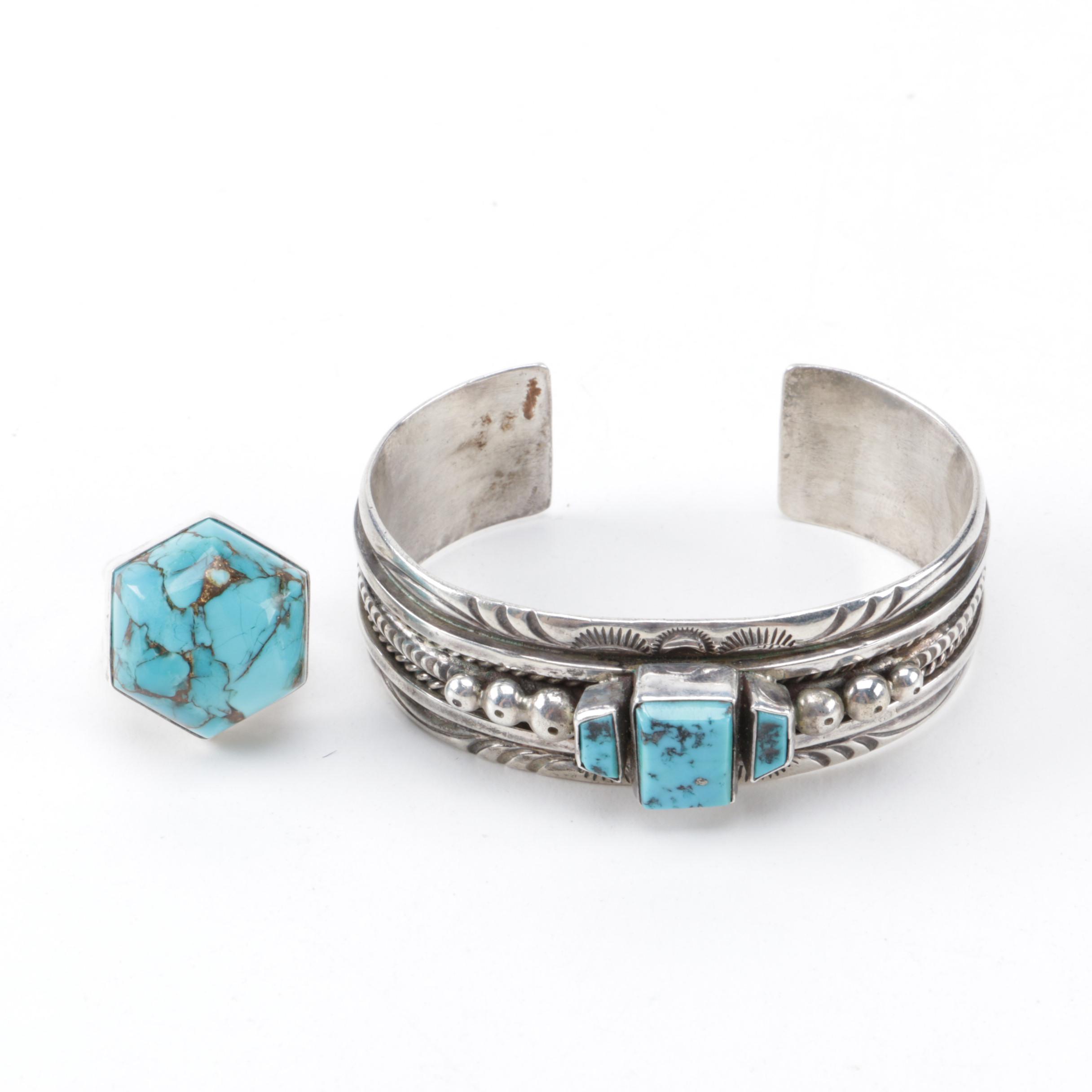 Sterling Silver Turquoise Ring and Cuff Bracelet