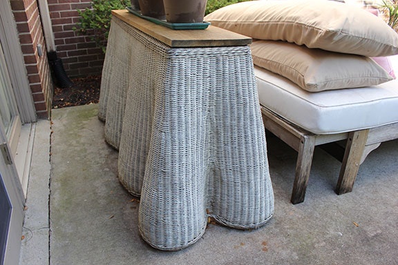 1920s Wicker Sofa Table With Plank Top