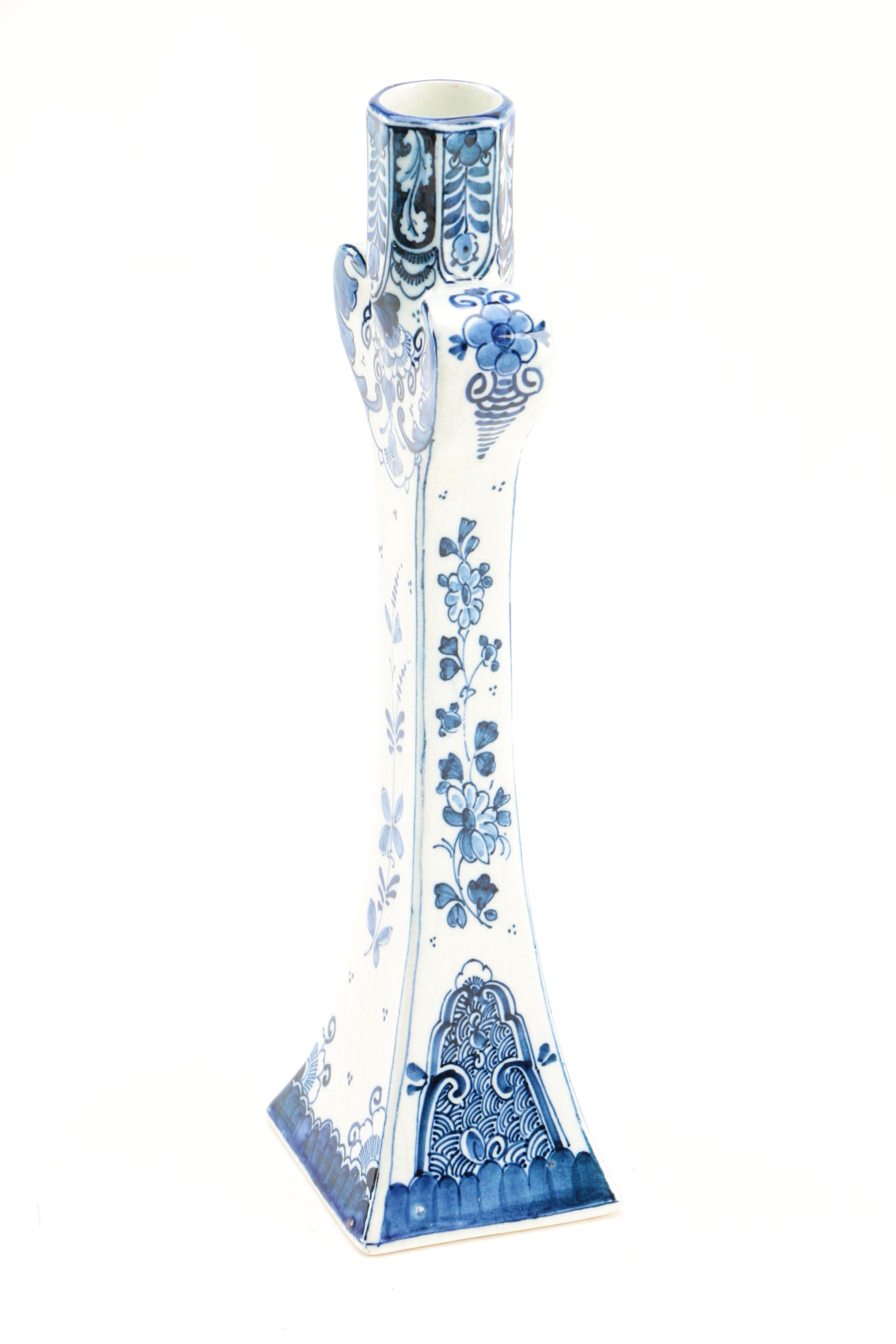 Antique Delft Blue and White Candle Holder