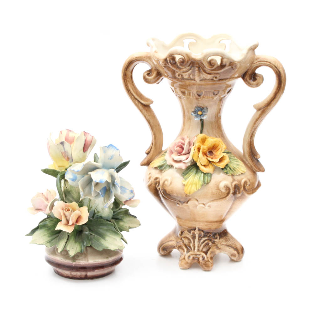 Capodimonte Porcelain Vase and Flower Arrangement