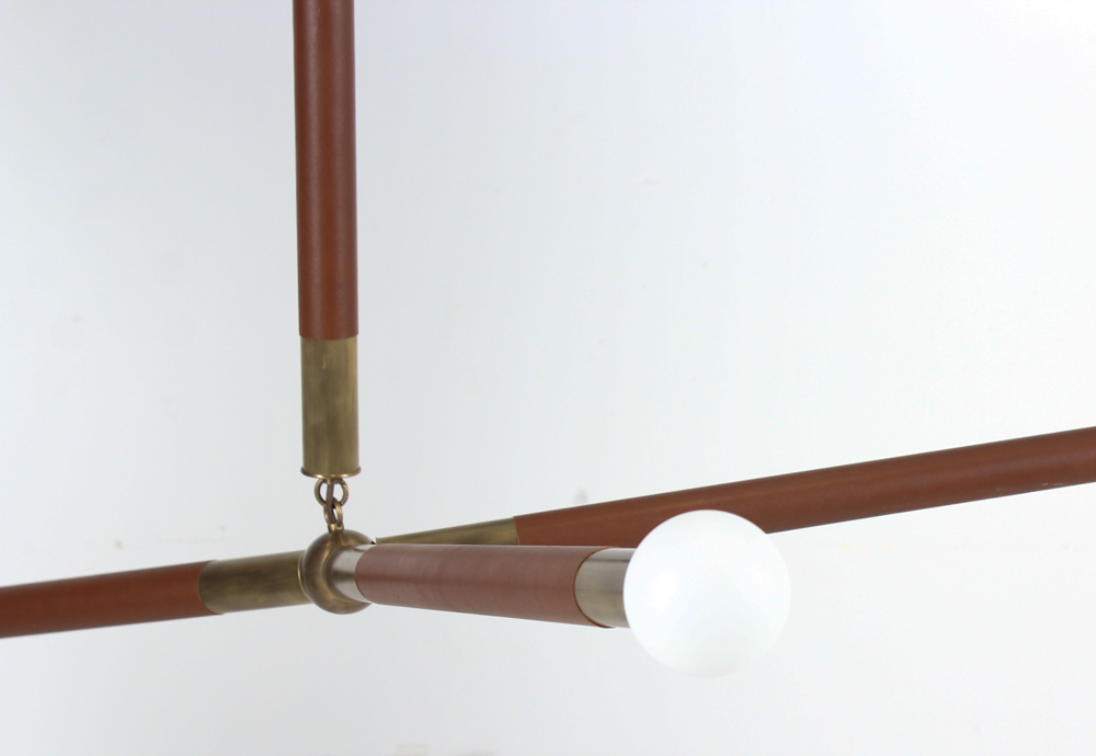 Leather Wrapped Brass Pendant Light by Apparatus Studios