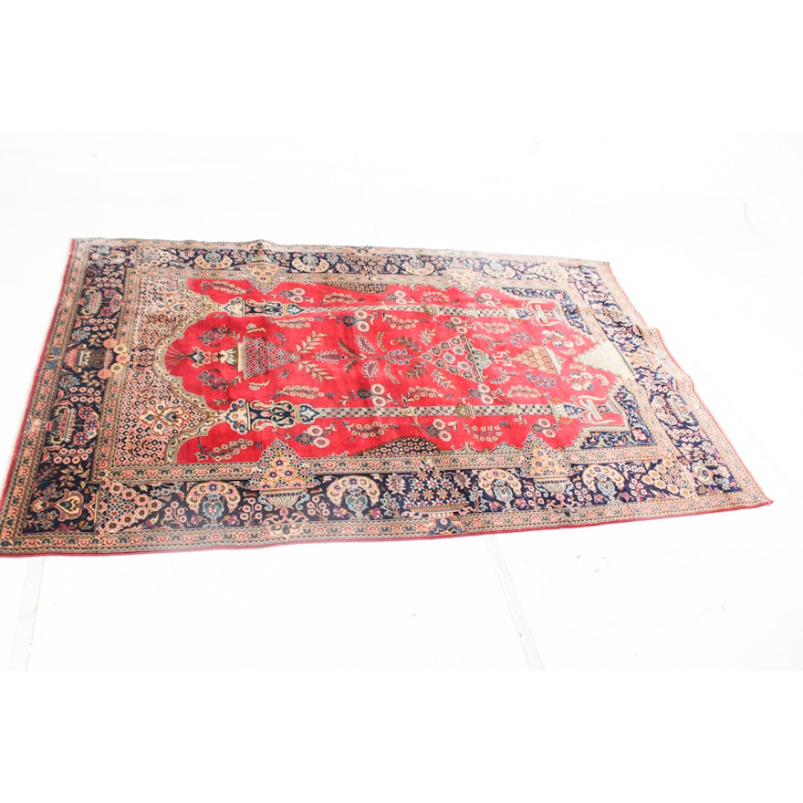 Hand-Knotted Qom Style Pictorial Area Rug