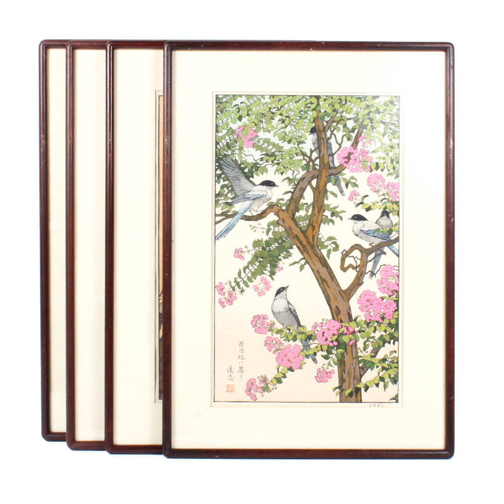Toshi Yoshida Woodblock Prints "Birds of the Seasons" by Franklin Mint