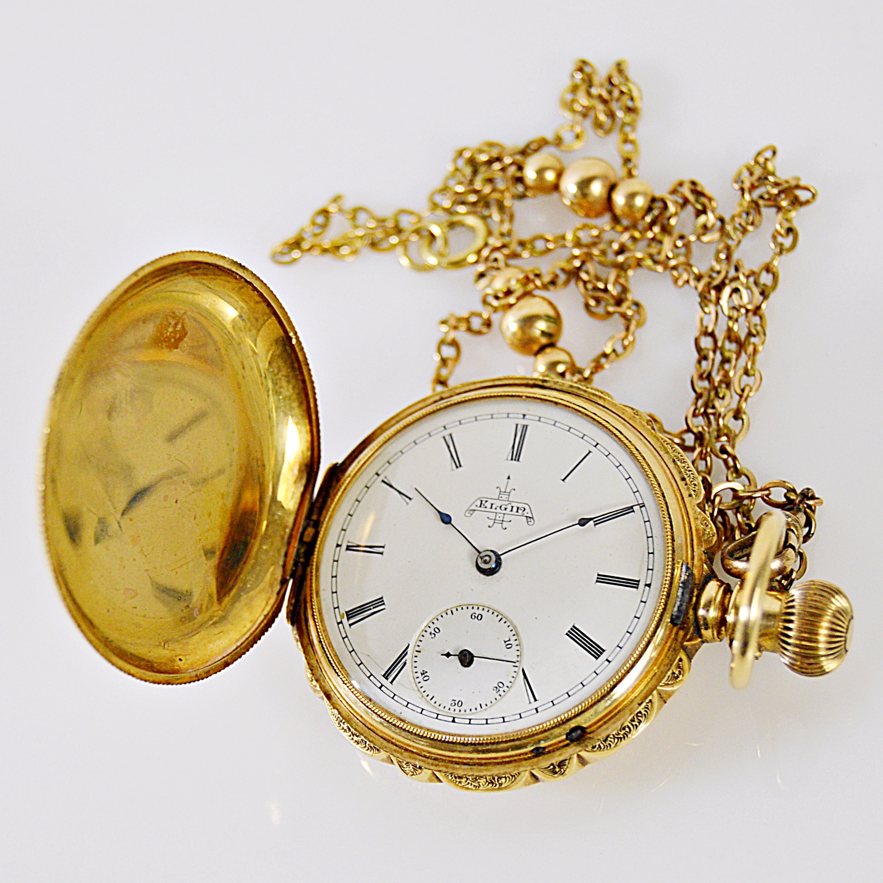 Antique 14K Yellow Gold Elgin Hunting Case Pocket Watch with Fob