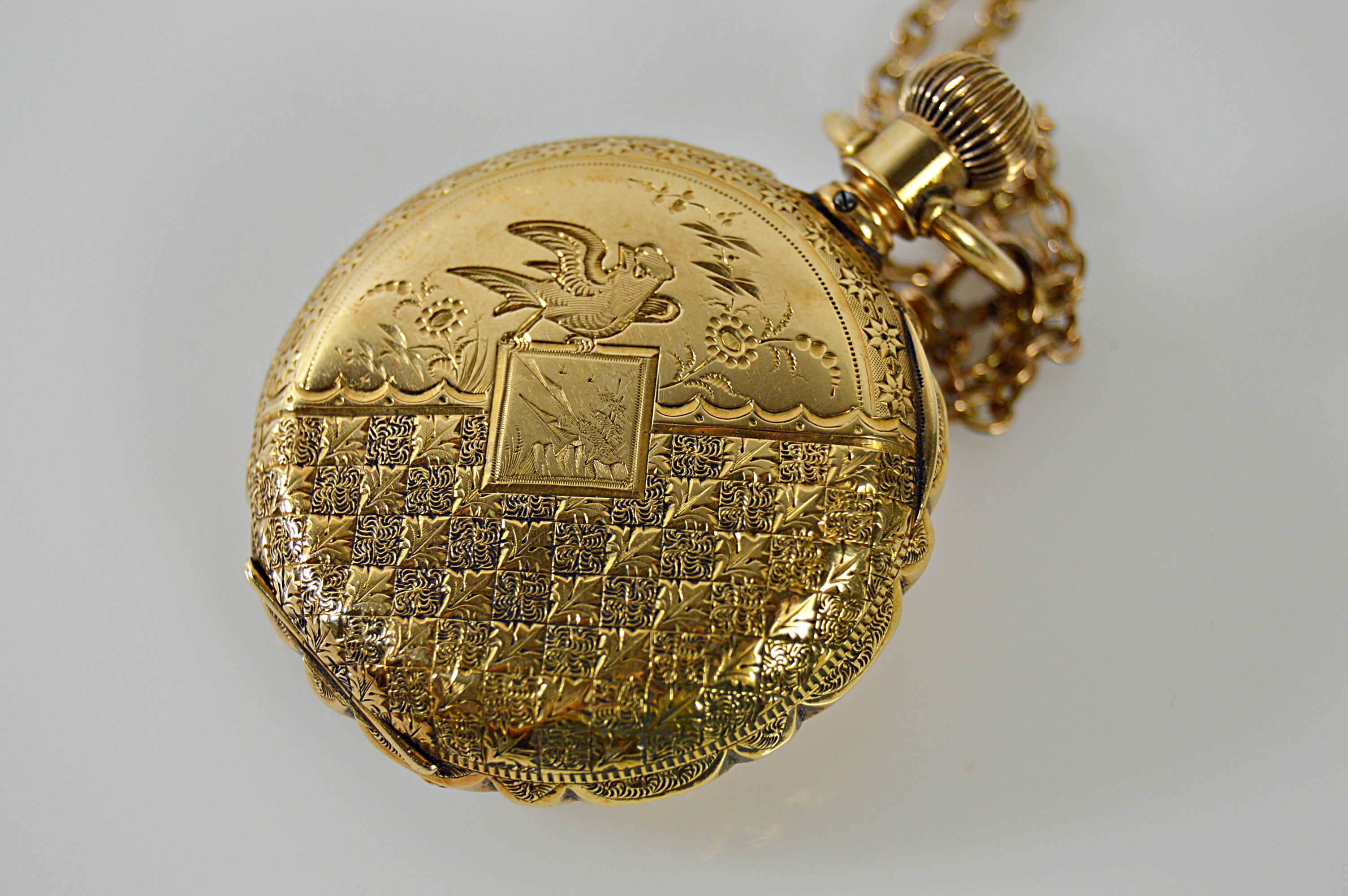 Antique 14K Yellow Gold Elgin Hunting Case Pocket Watch with Fob