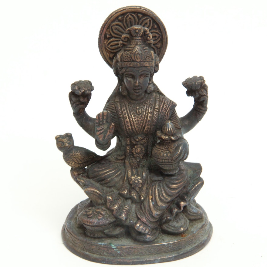 Vintage Brass Hindu Goddess Lakshmi Statuette