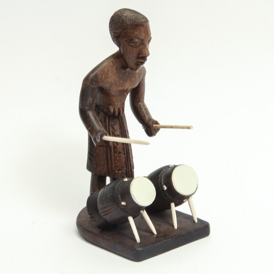 African Style Carved Wooden Drummer